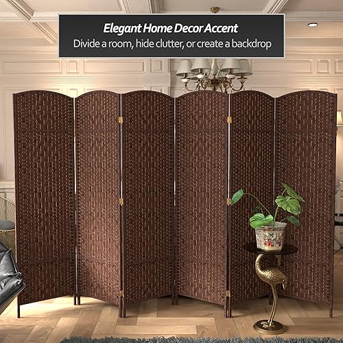 Miniatura 34 de Divisor de ambiente resistente de 6 pies, pantalla de privacidad plegable de fibra de ratán con patrón de diamante, Madera, Natural Natural,Mocha
