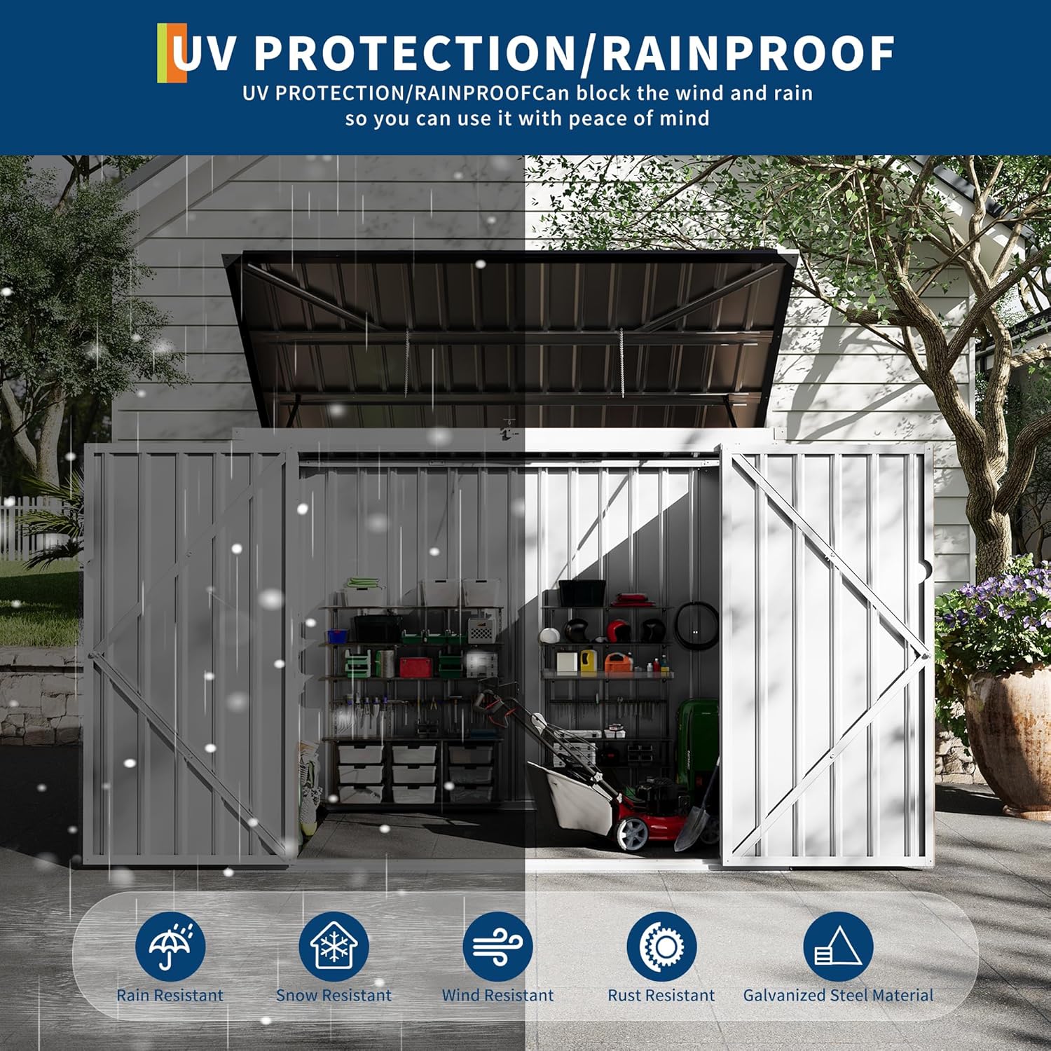 Garvee 2 Trash Cans Metal Outdoor Storage, 3x6 FT Garbage Bin Storage Shed with Chain Lid