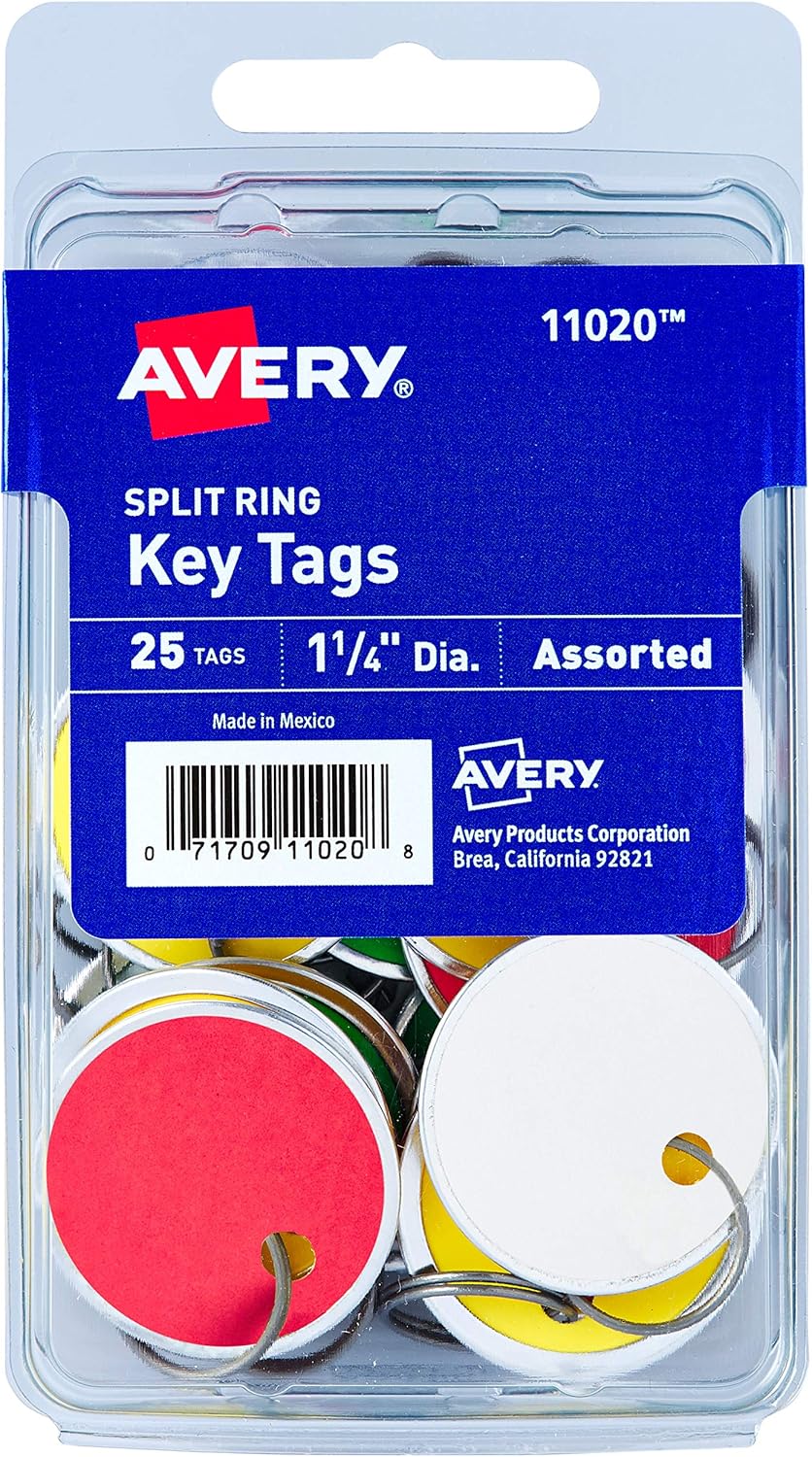 Avery Paper Key Tags, Metal Rim, Split Ring, Assorted Colors, 1-1/4" Diameter, Pack of 25 (11020) : Everything Else