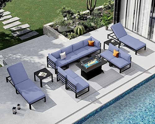 Miniatura 390 de NICESOUL 7 Piece White Powder-Coated Aluminum Patio Furniture with Fire Pit Table, 29 Inch Extra Wide Outdoor Sectional Sofa for 6, High-End Heavy