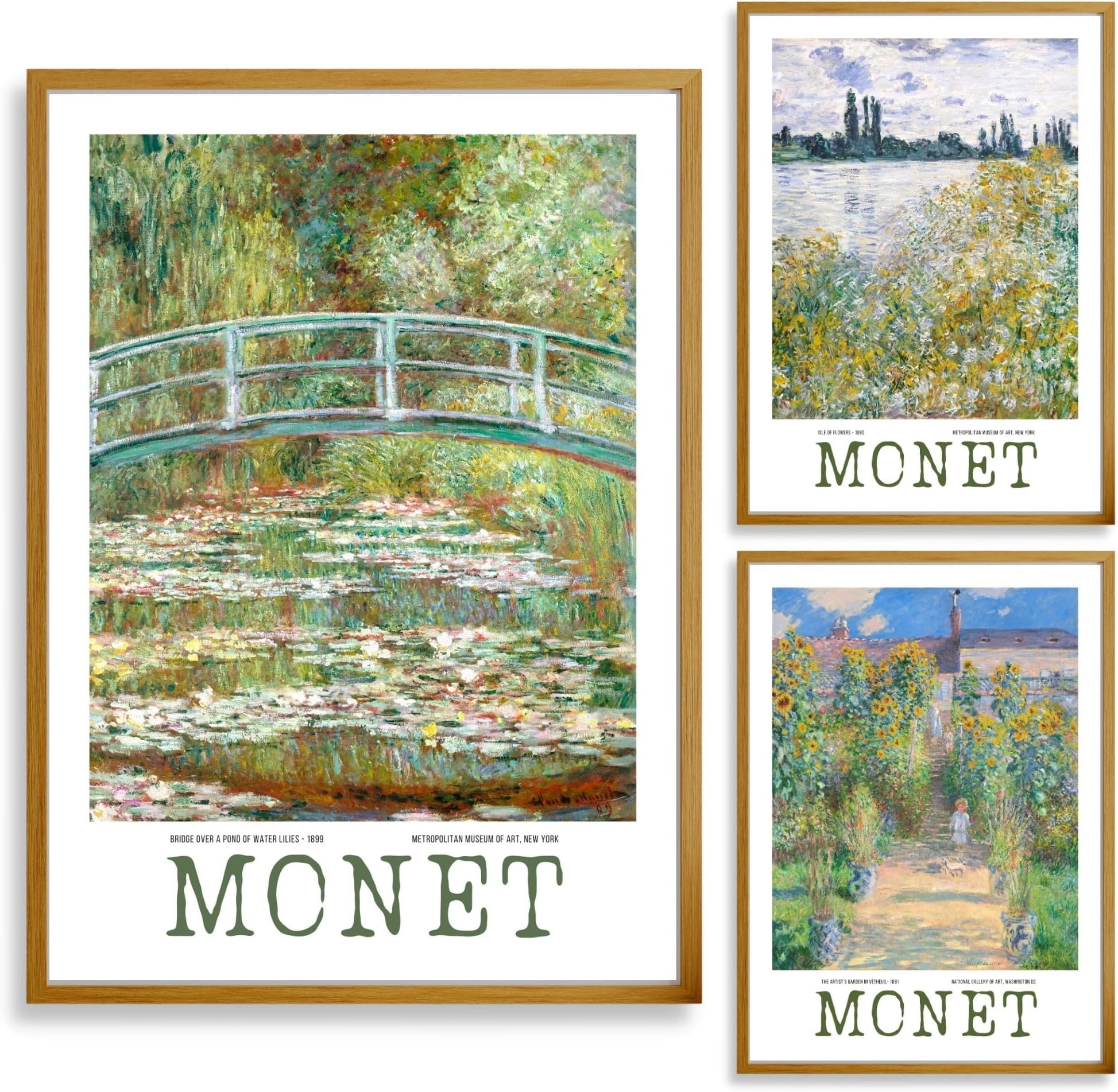 Claude Monet | Vintage Wall Art Prints | Famous Artwork | Set of 3 Floral Posters | A4 size | Unframed