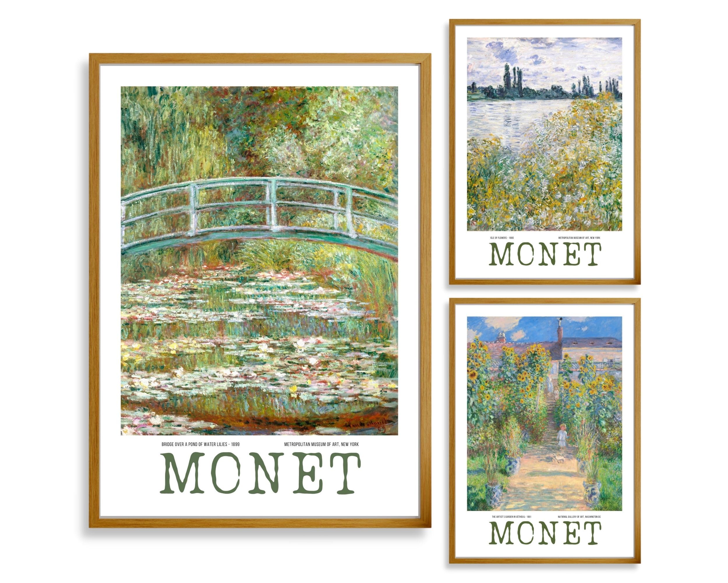 Claude Monet | Vintage Wall Art Prints | Famous Artwork | Set of 3 Floral Posters | A4 size | Unframed