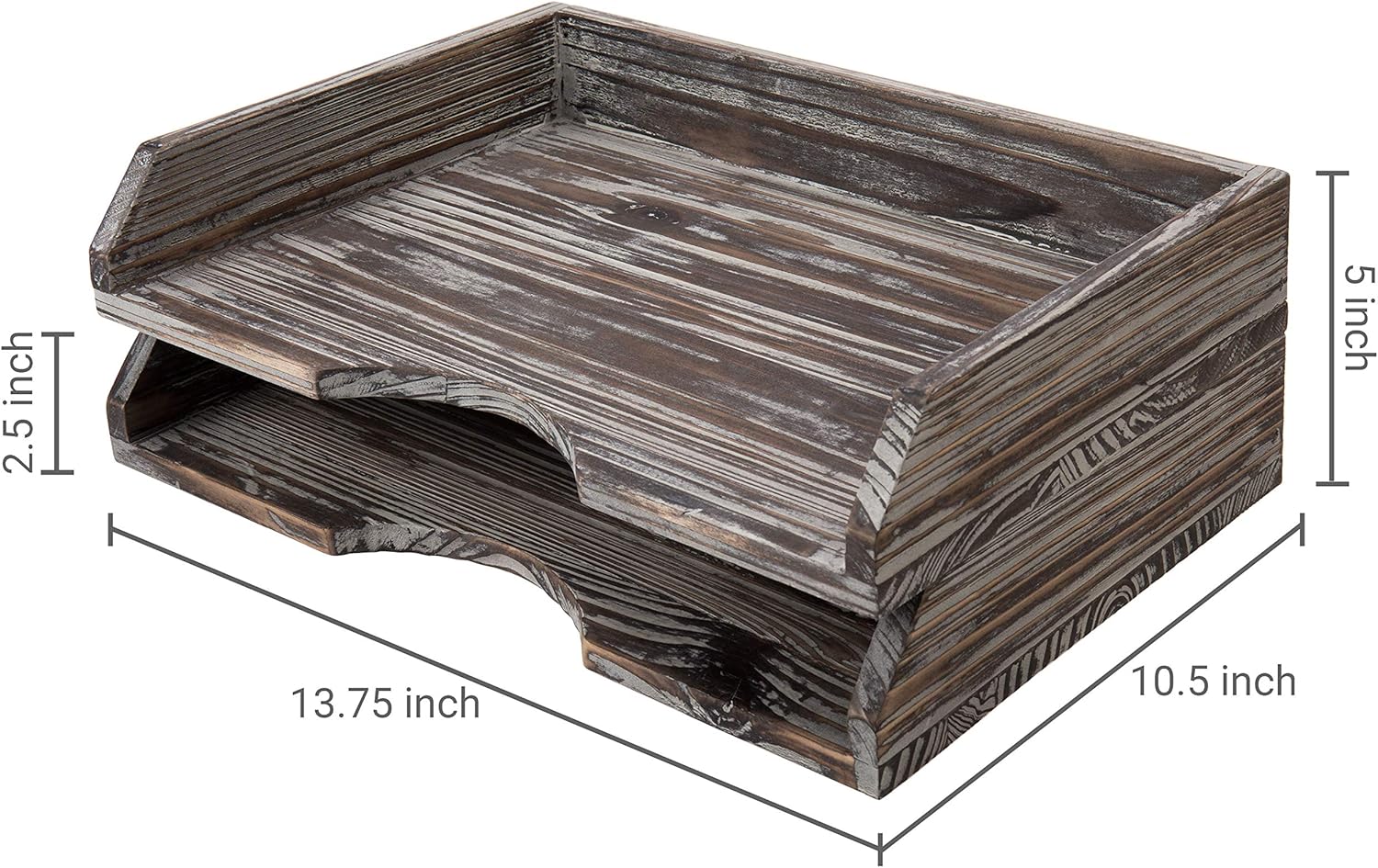 MyGift Set of 2 Torched Wood Stacking Desk Paper Tray, Office Desktop Stackable Document File Folder and Mail Holder Organizer Tray