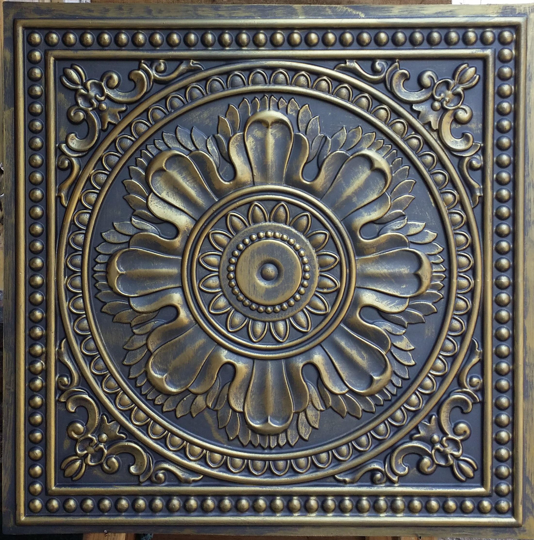 PL17 Faux tin 3D Ceiling Tiles Ancient Gold Gray Embossing Cafe Pub Shop Art Decoration Wall Panels 10pieces/lot