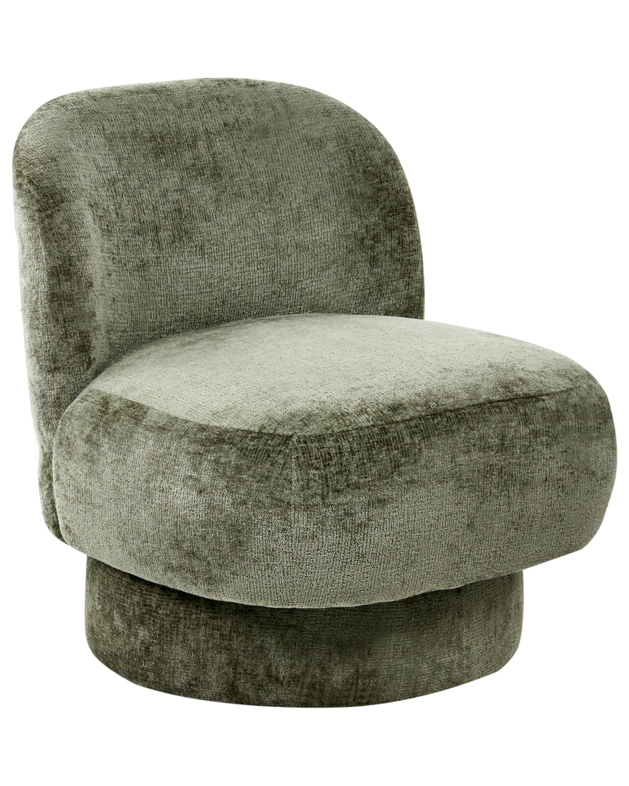 Fauteuil Pivotant en Tissu Chenille Dossier Incurvé Rembourré Vert Aylo