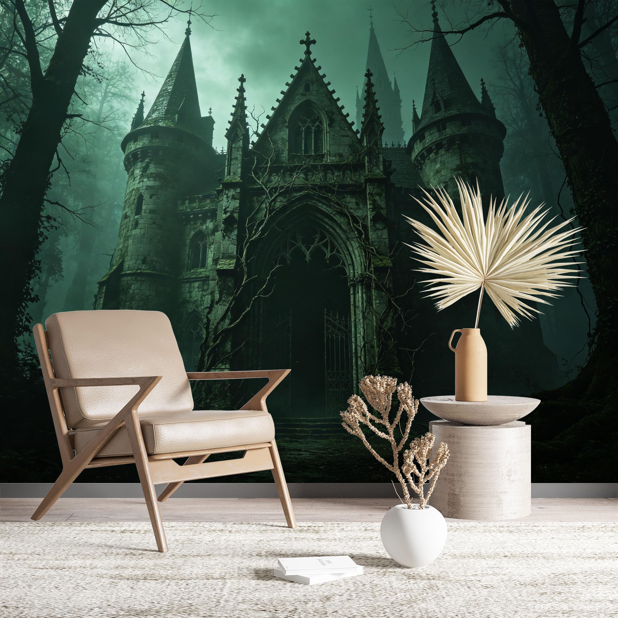 Custom Size Wall Murals Misty Gothic Castle Wall Murals Fantasy Wallpaper HD Self-Adhesive Removable Wallpaper for Living Room Home Decor