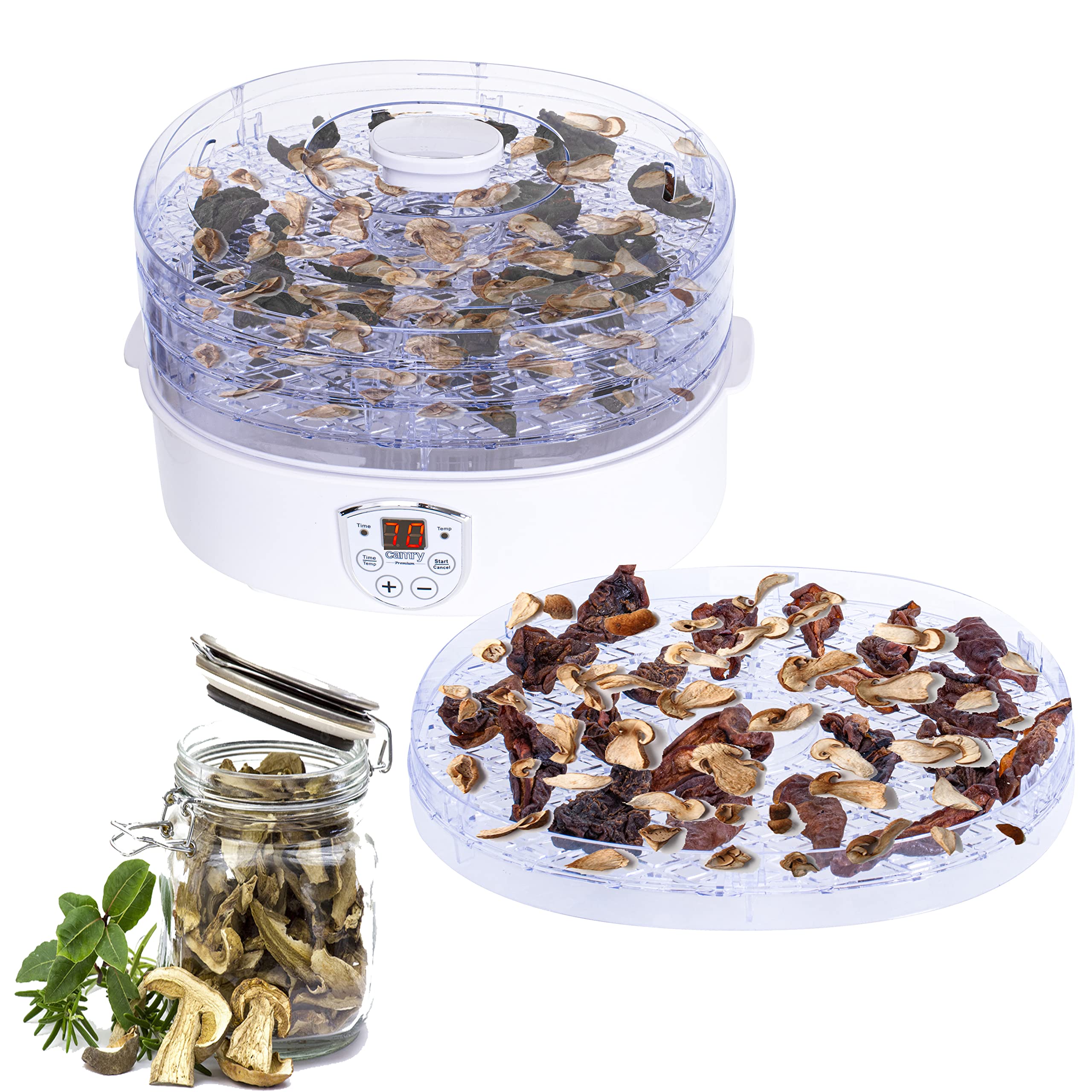 Camry CR 6659 - Essiccatore per alimenti, 550 W, Disidratatore alimentare Timer Temperatura regolabile Essiccatore Funghi Erbe Carne Frutta Verdura