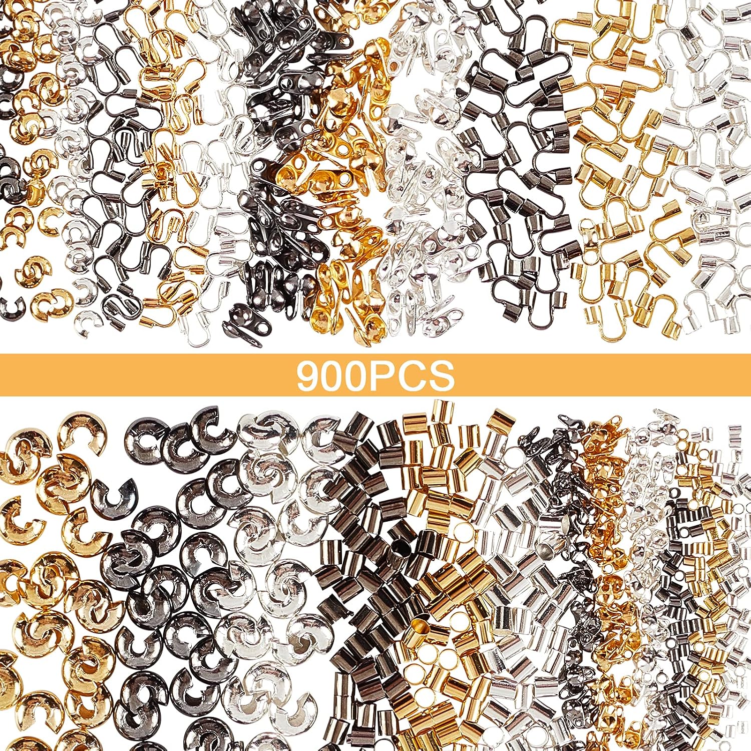 SUNNYCLUE 1 Box 900pcs Jewelry Findings Kit 3 Colors 2 Size Bead Tips & Crimp Beads Covers & Tube Brass Crimp Beads & Wire Guardians Jewelry Making Supplies - Image 5