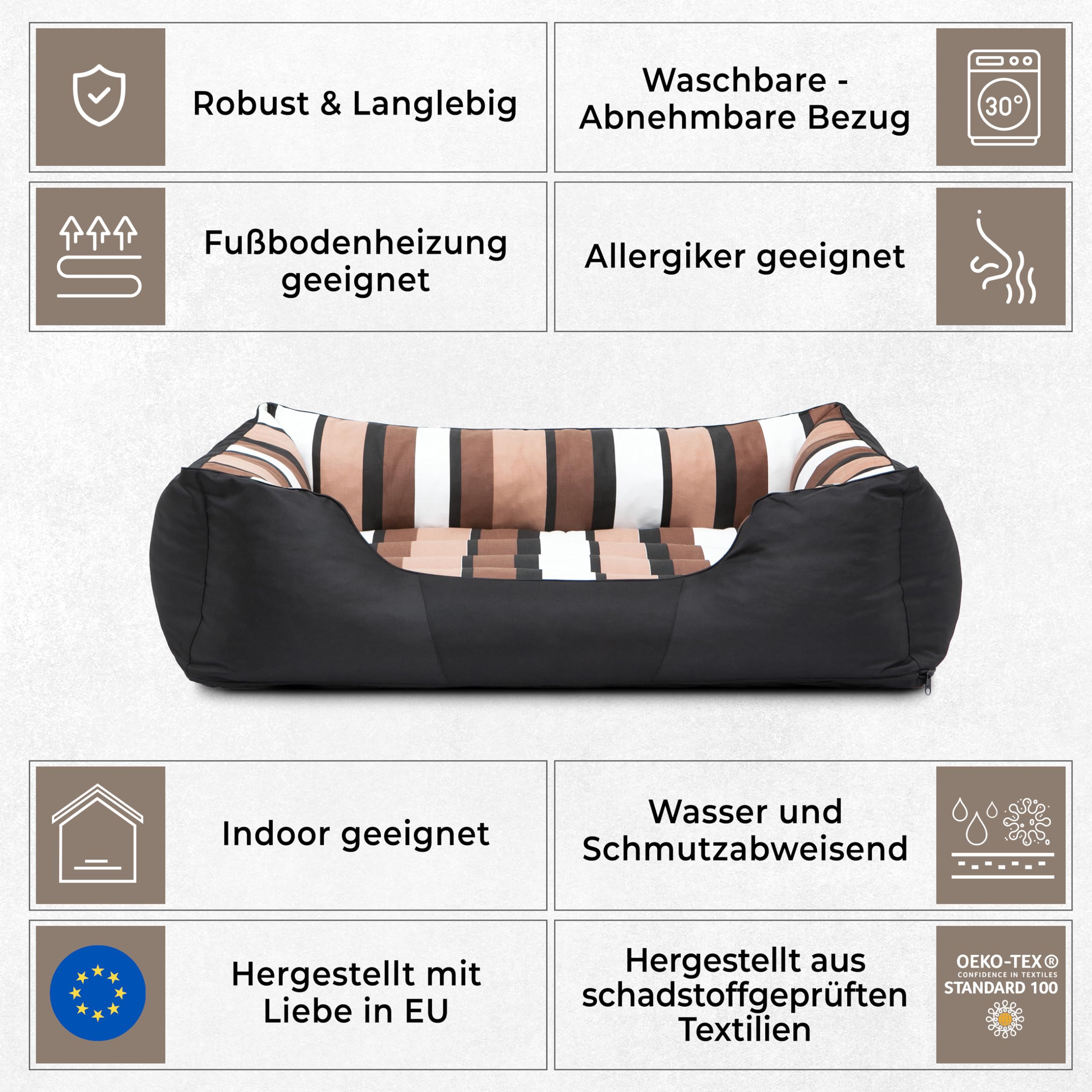 Hundebett - Hundekorb für kleine mittelgroße & große Hunde - Hundekissen - Hundesofa - Bezug abnehmbar und waschbar - Comfort - Größe: L - Dunkelbraun