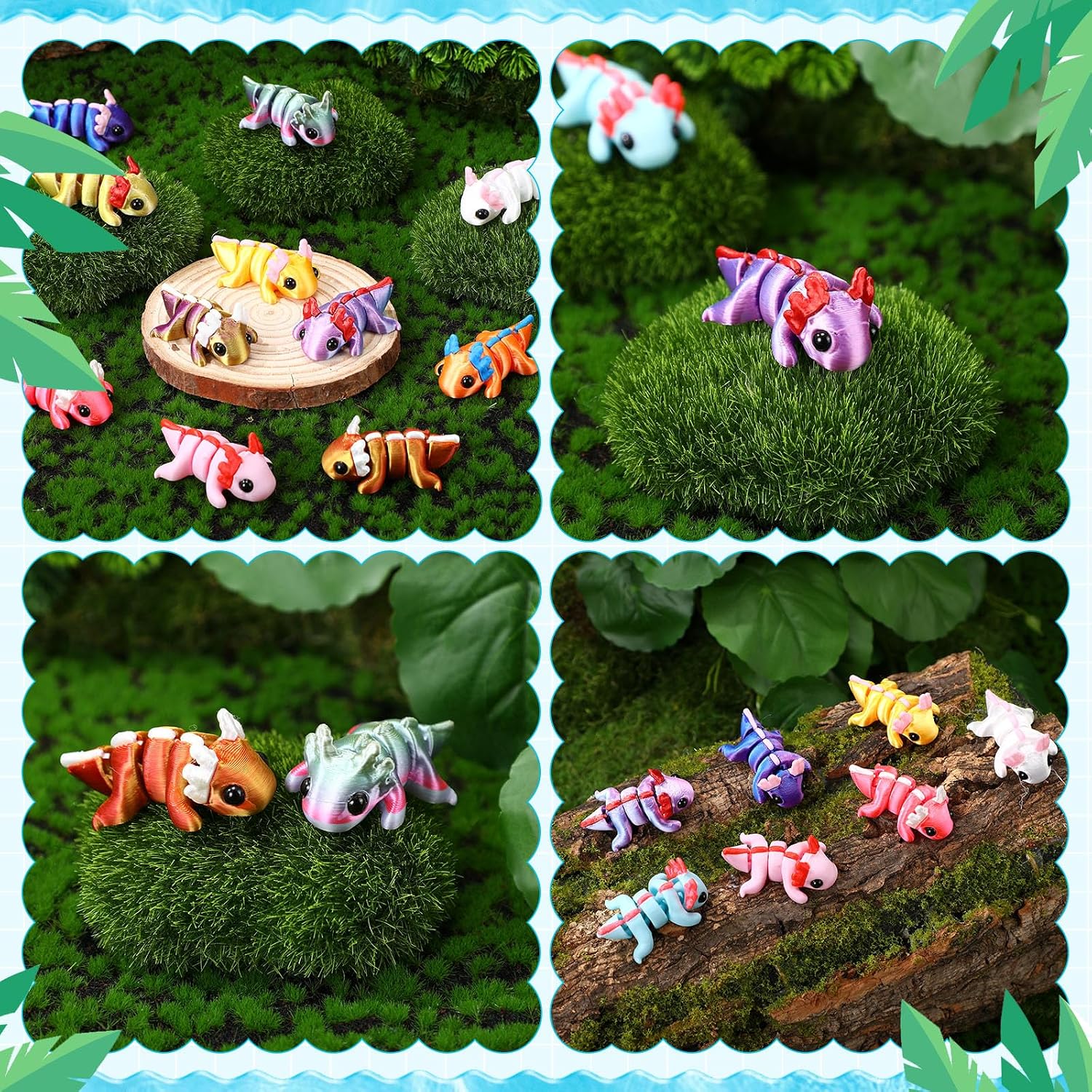 Soulchen 24 Pcs 3D Printed Axolotl Figures Colorful Mini Sensory Fidget for Axolotl Party Favors Stuffers Birthday Party Supplies