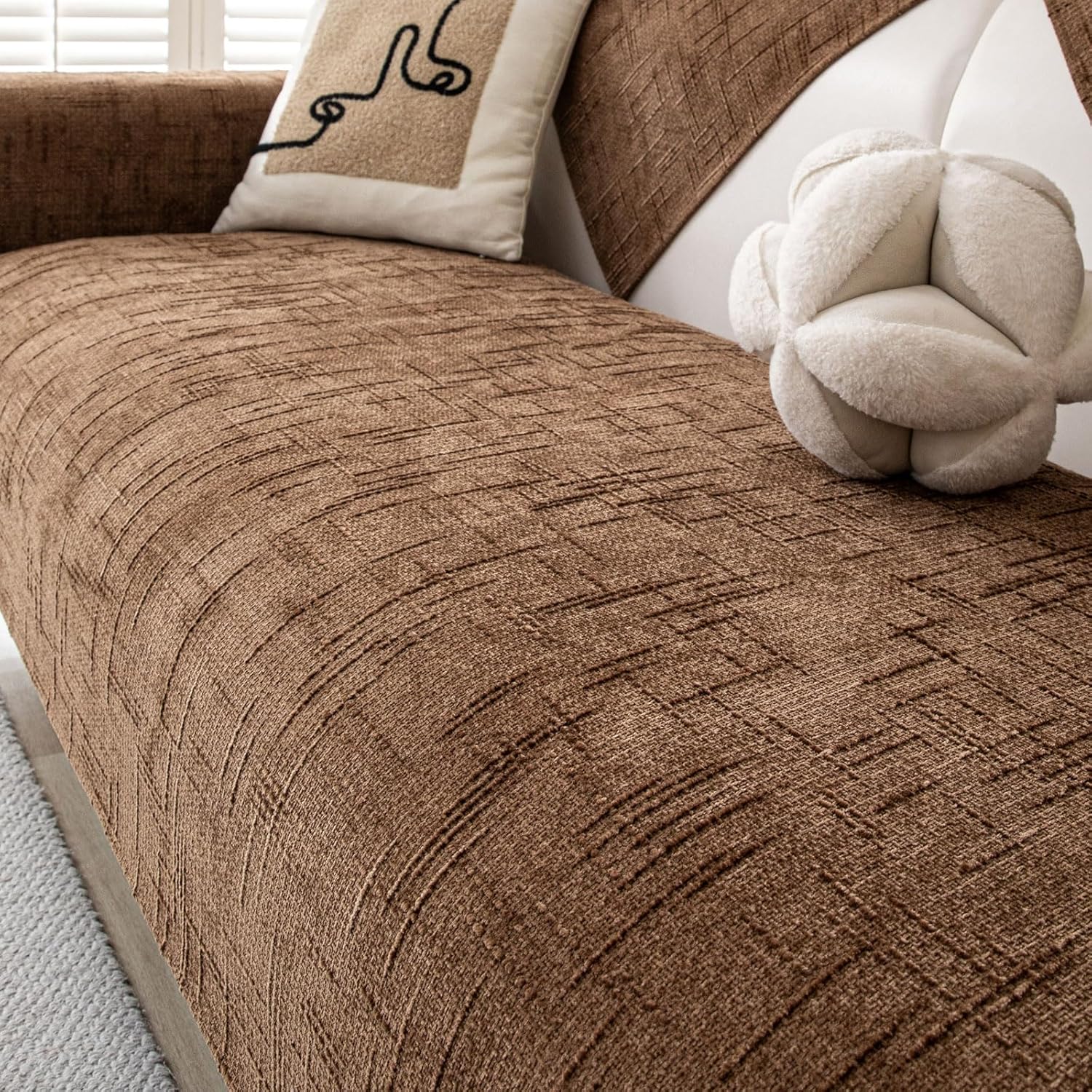 Waterproof Couch Cover for Dogs Washable,Chenille Pet Couch Covers for Sofa,Non-Slip Couch Covers for 3 Cushion Couch Sofa Pet Friendly (Brown, 36.5x62（1pc）)