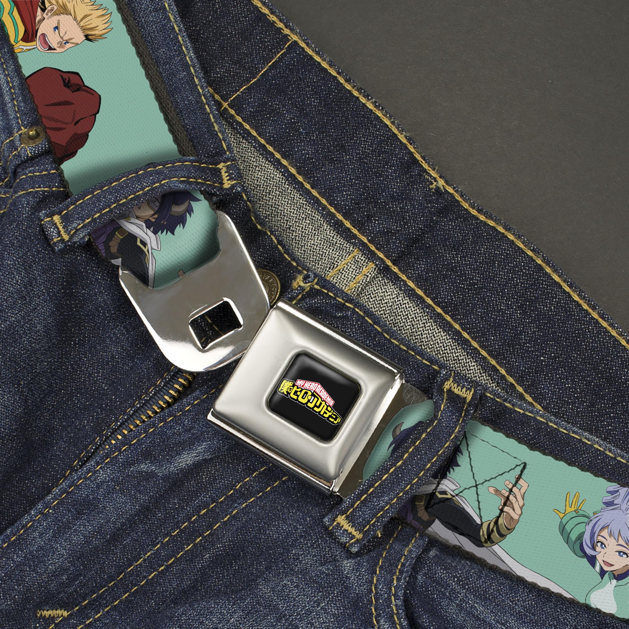 My Hero Academia Belt, Seatbelt Buckle, the Big 3 Action Poses Light Blue