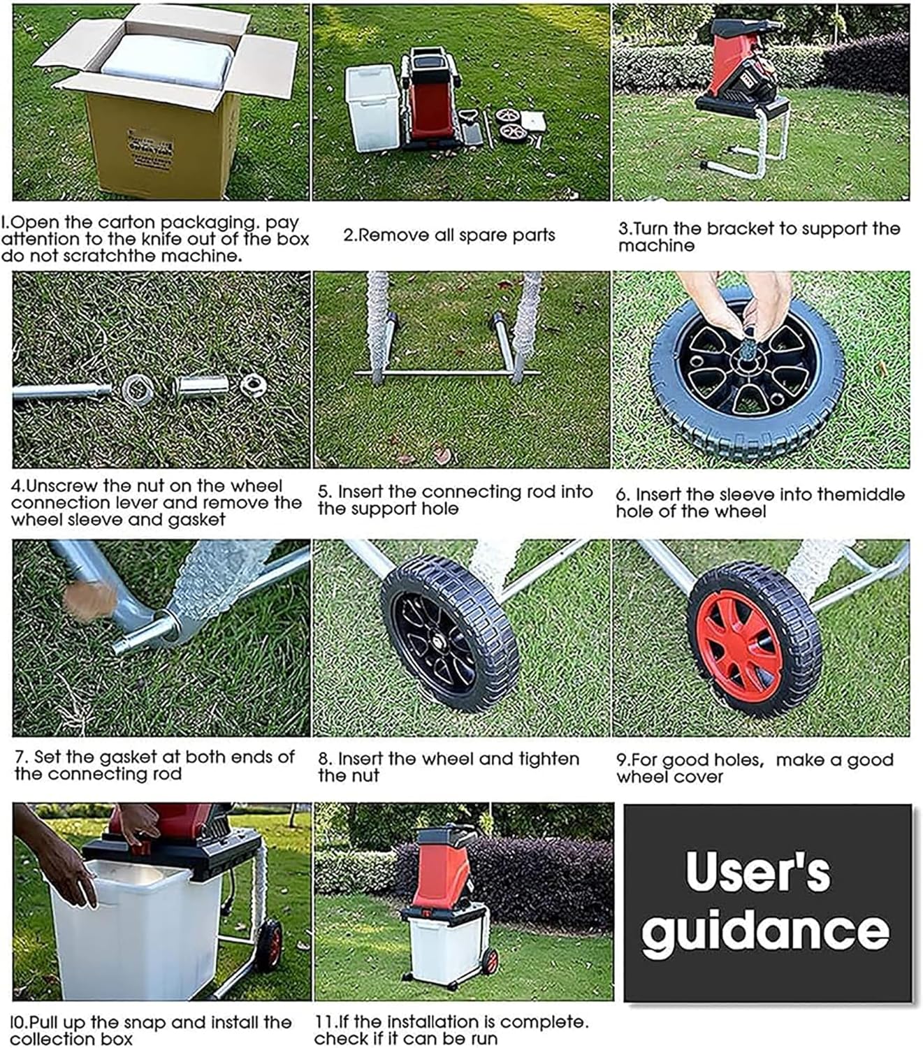 Garden Branch Shredder, 2500W Powerful Electric Wood Chipper Mulcher with Transport Wheel Move Easily，Max.40mm Cutting Capacity, 50L Collection Box, for Lawn and Garden