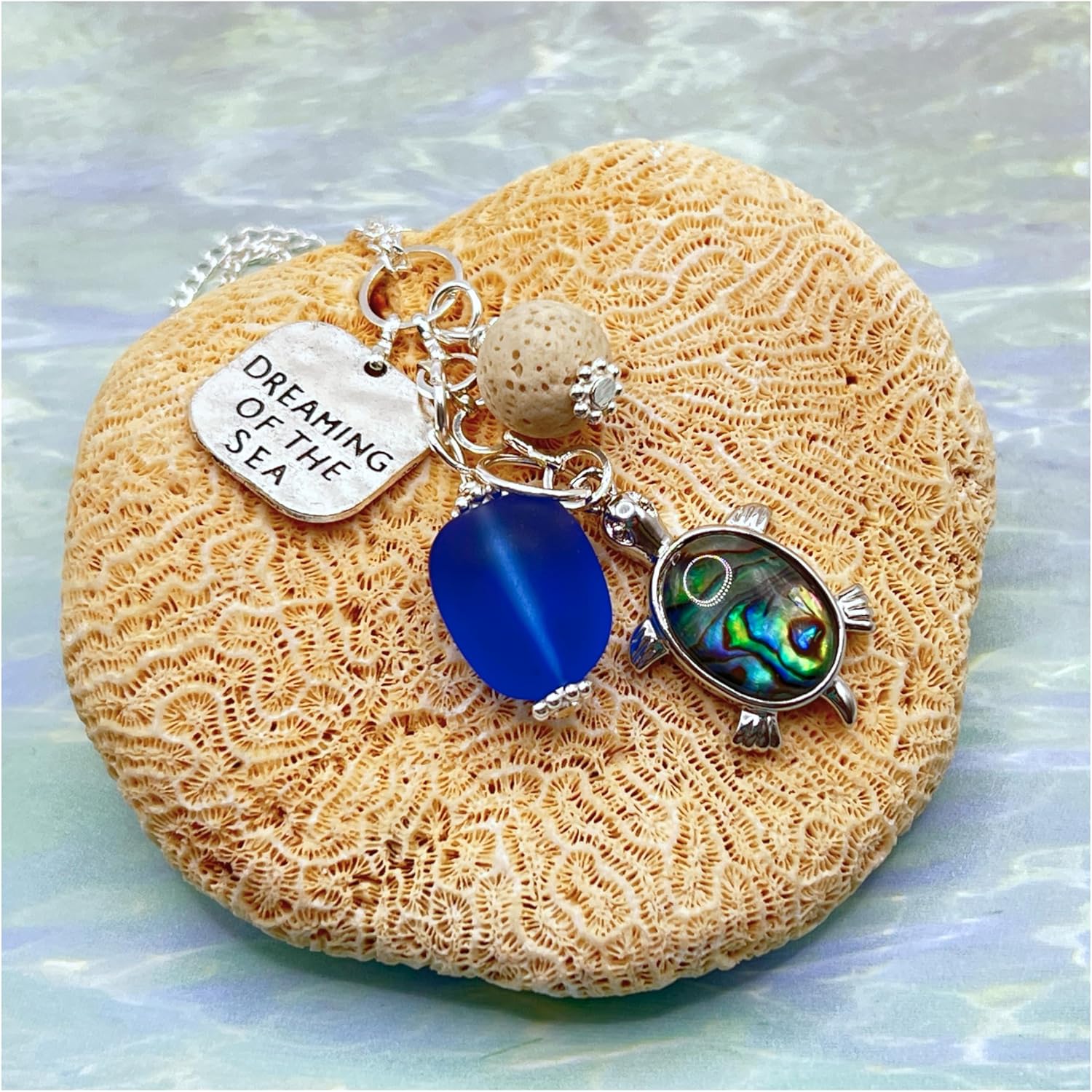 Sea Glass Rear View Mirror Charm - Sea Glass Essential Oil Diffuser for Car - Beach Gifts for Women - Abalone Shell Turtle - Image 4