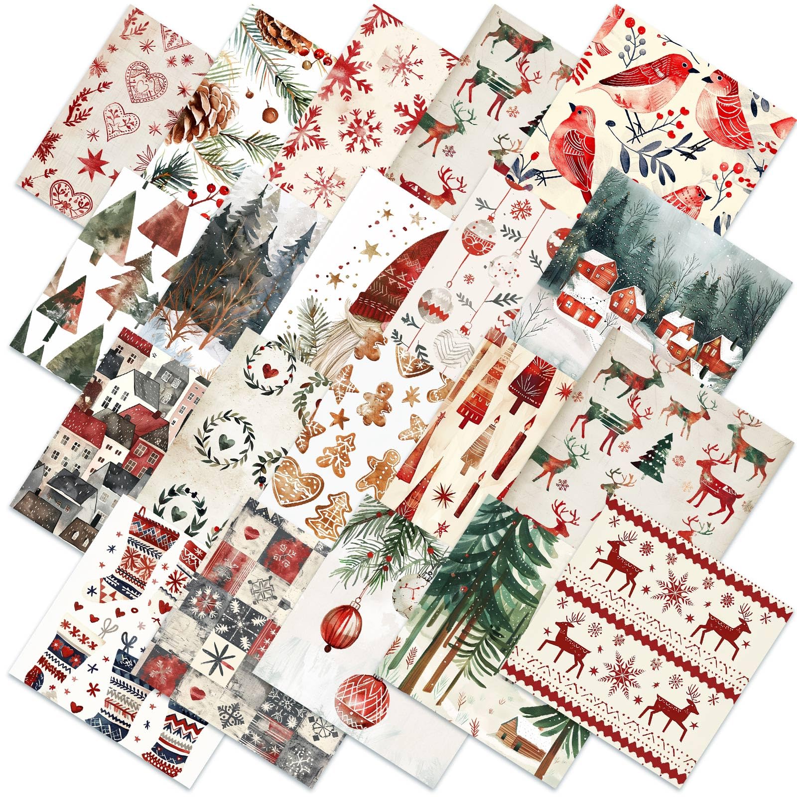 Ganeen 60 Pcs 10 x 10 Inch Nordic Christmas Quilting Fabric Squares