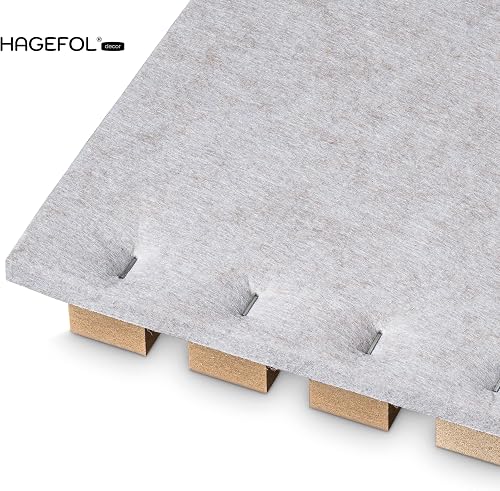 HAGEFOL Panneaux acoustiques en bois - 240 x 60 cm - Couleur : chêne, feutre : beige - Panneaux muraux en bois - Paroi à lamelles 3D en placage de bois sur feutre acoustique - 2400 x 600 mm - 6