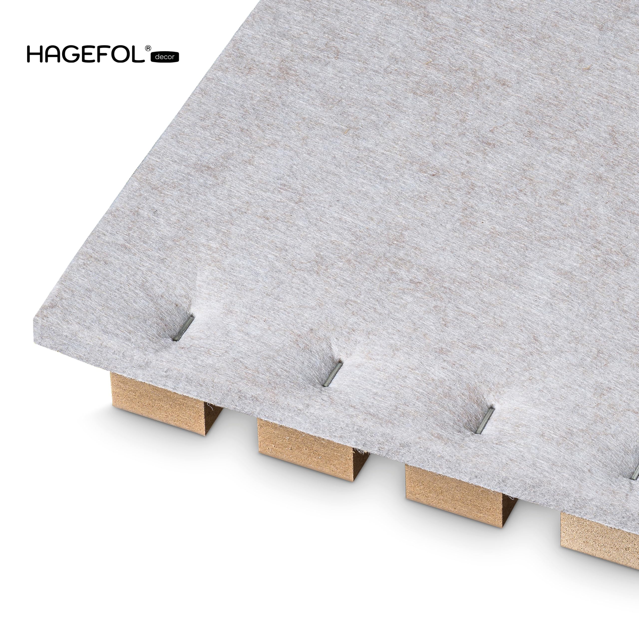 HAGEFOL Panneaux acoustiques en bois - 240 x 60 cm - Couleur : chêne, feutre : beige - Panneaux muraux en bois - Paroi à lamelles 3D en placage de bois sur feutre acoustique - 2400 x 600 mm