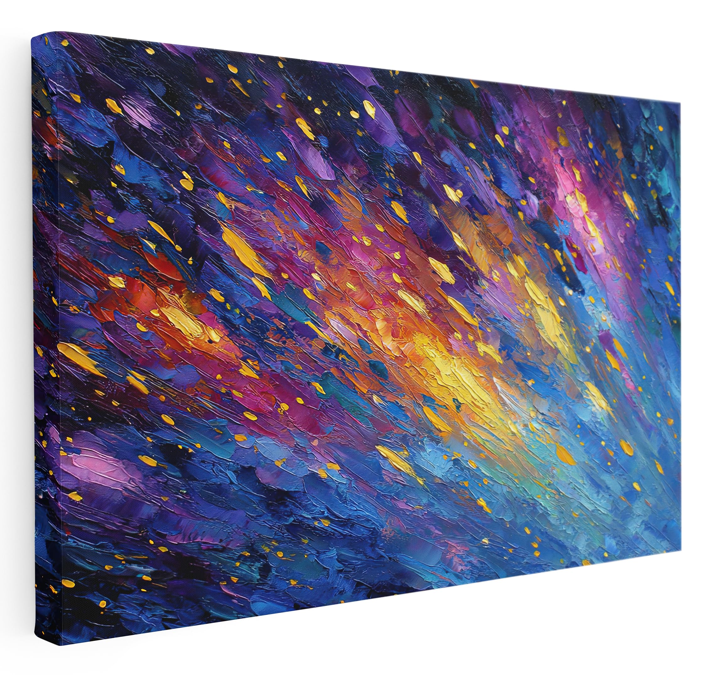 Pastello Multicolour Paint Splatter: Starlights Canvas Wall Art – Wall Art Print For Living Room, Bedroom, Office, Framed Artwork – Modern Abstract Cosmic Décor (87Cm X 61Cm / 34X24inch)