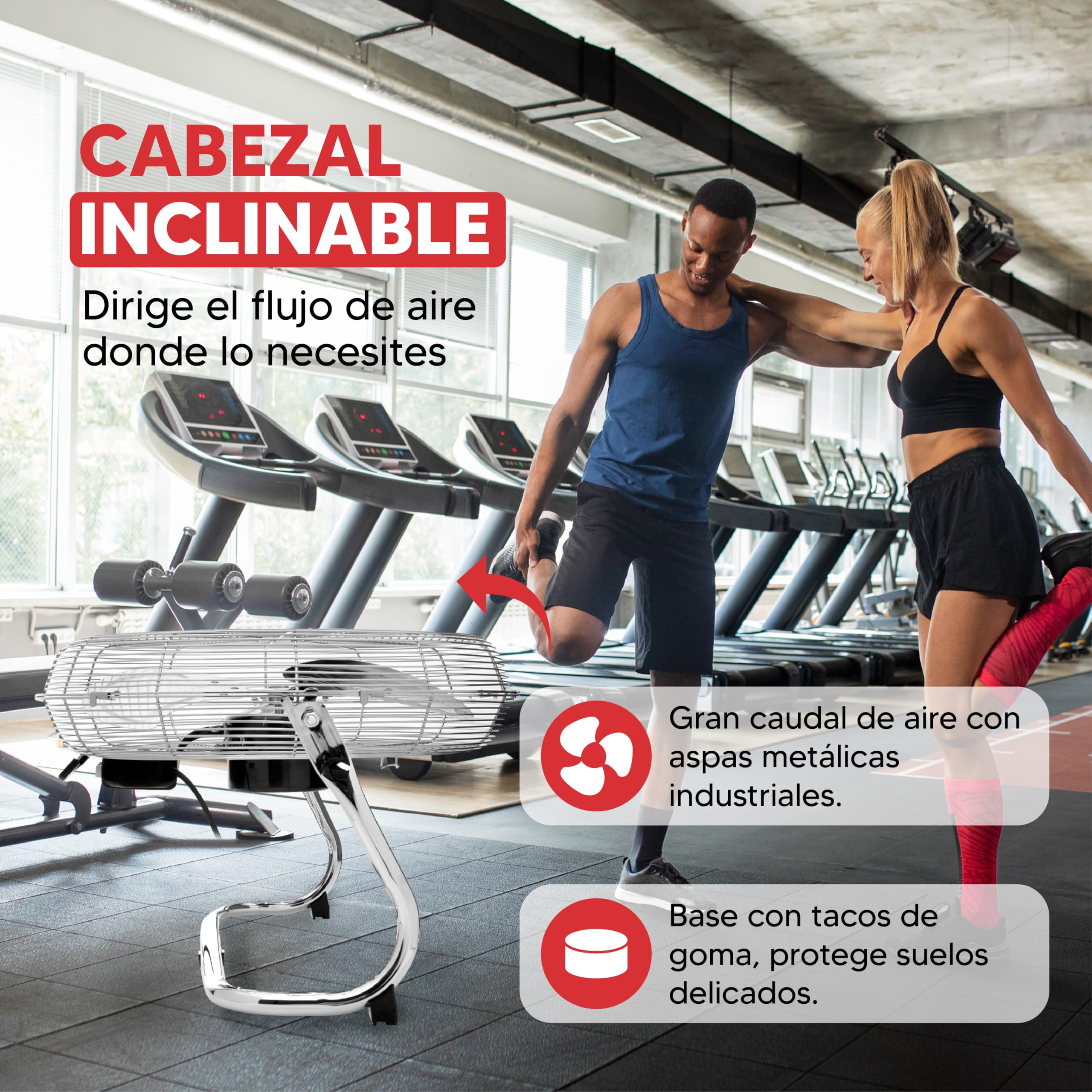 SOGO Ventilador Potente Industrial de Suelo Inclinable - Ventilador para Suelo y Sobresuelo con 3 Velocidades y Aspas Metálicas - Incluye Base con Tacos de Goma para Proteger Superfícies