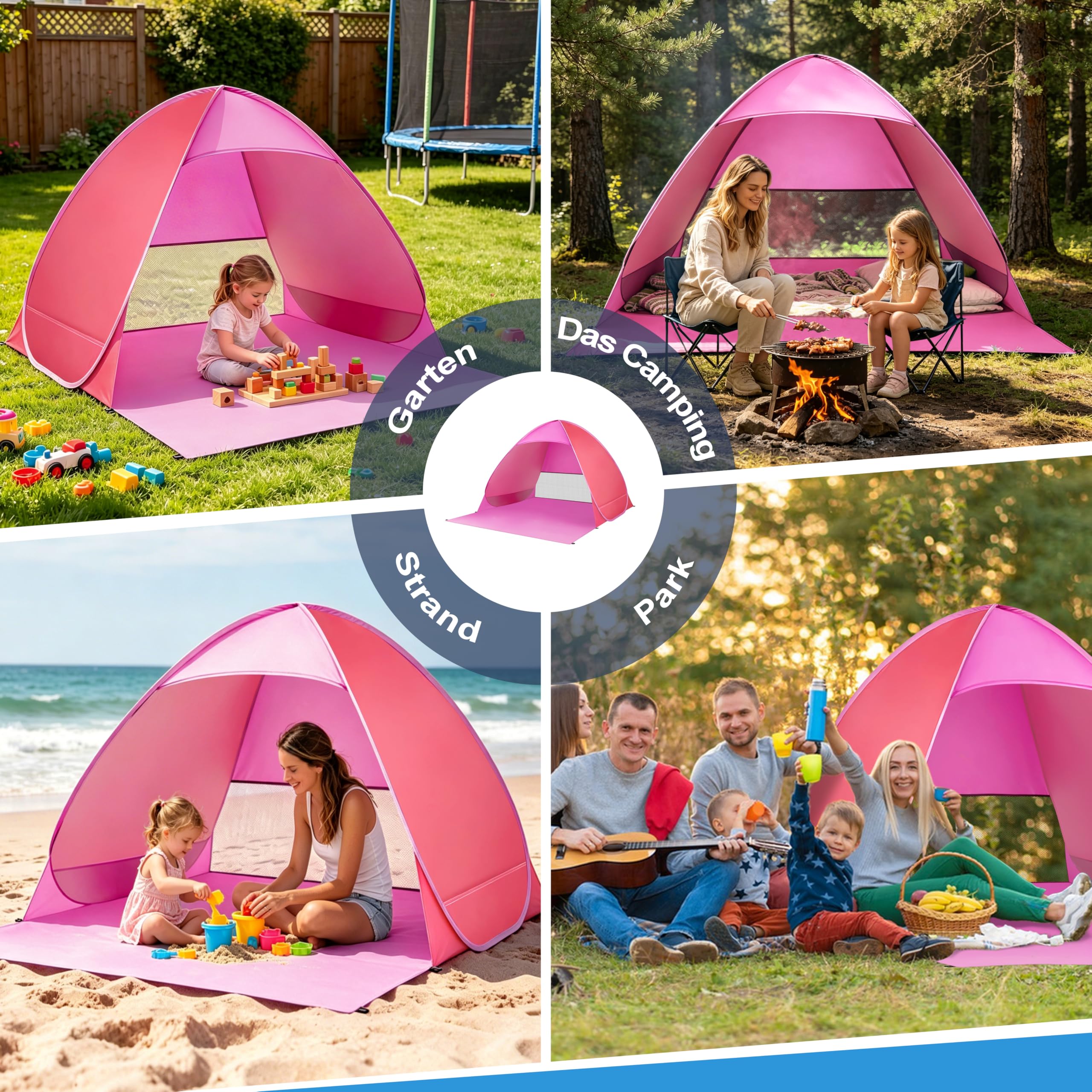 Tenda parasole XXL da spiaggia e da spiaggia, tenda parasole per esterni, portatile, colore: rosa