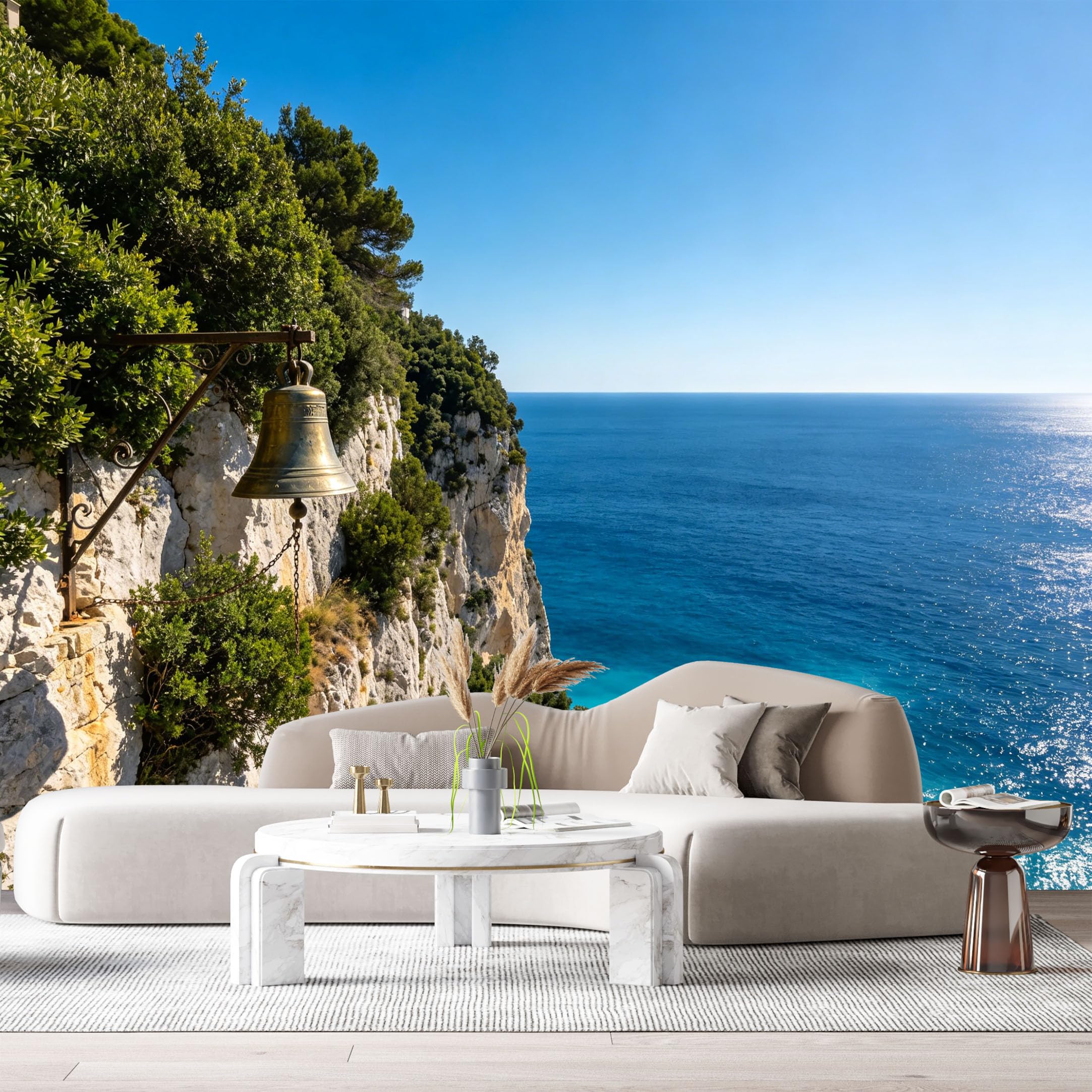 Custom Size Wall Murals Coastal Marine Landscape Mediterranean Bell Cliff Ocean View SelfAdhesive Wall Fabric Removable Large Wallpaper for Photo Living Room