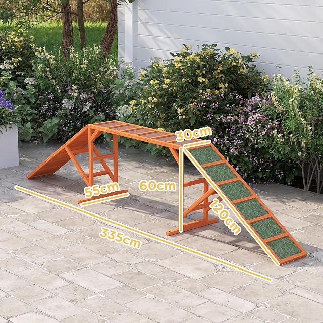 Foto 3 de 8 de PawHut Puente Agilidad Perros Barra Seguridad 40kg 335x55x60cm Naranja