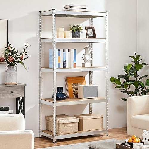 Miniatura 2 de Topeakmart Estantes utilitarios de 5 niveles, estantes de almacenamiento de metal, estantería de garaje, estantes de almacenamiento ajustables para