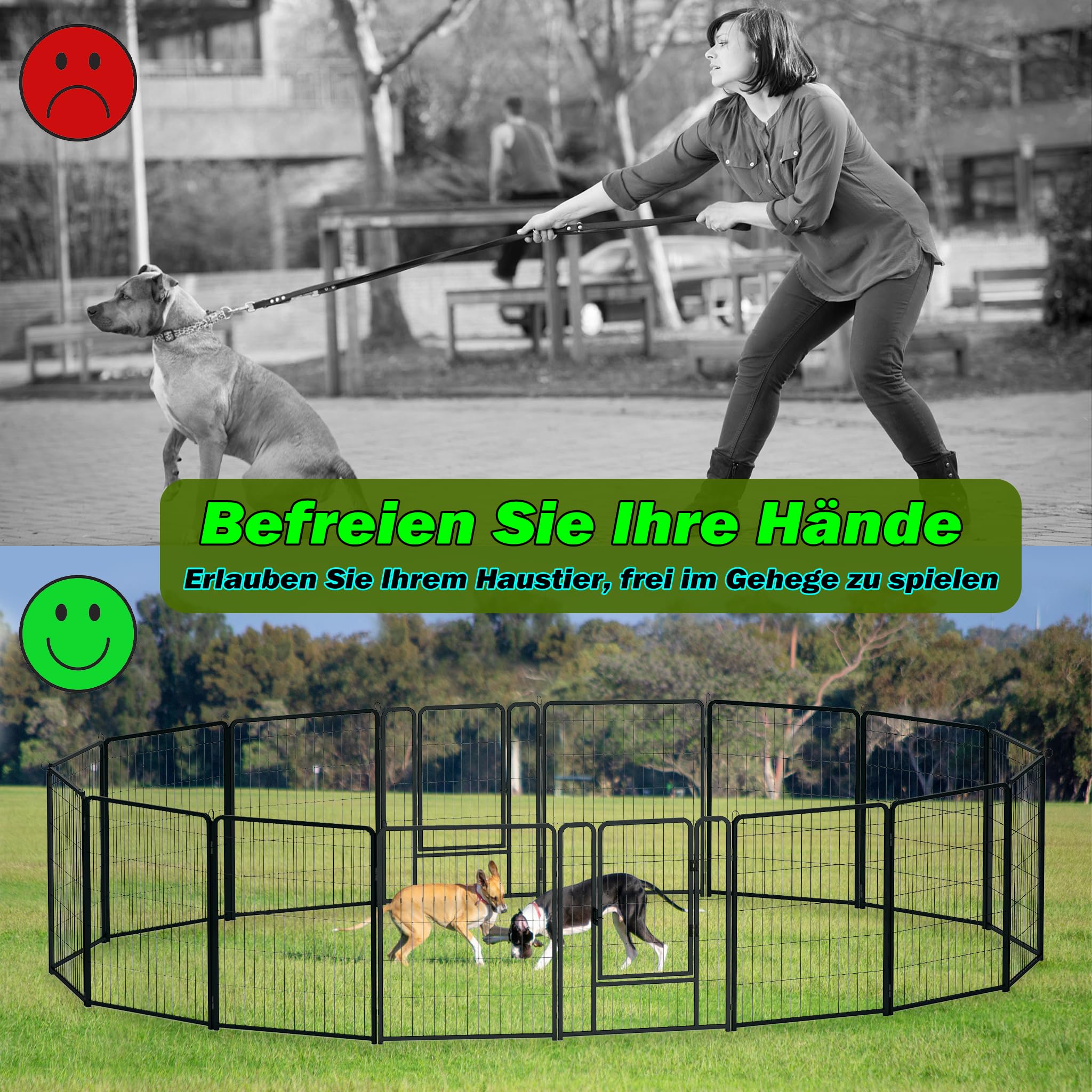HENGMEI Barrera para cachorros, 80 cm, 12 piezas | Caja para perros, plegable, parque para perros, gatos, conejos, interior y exterior