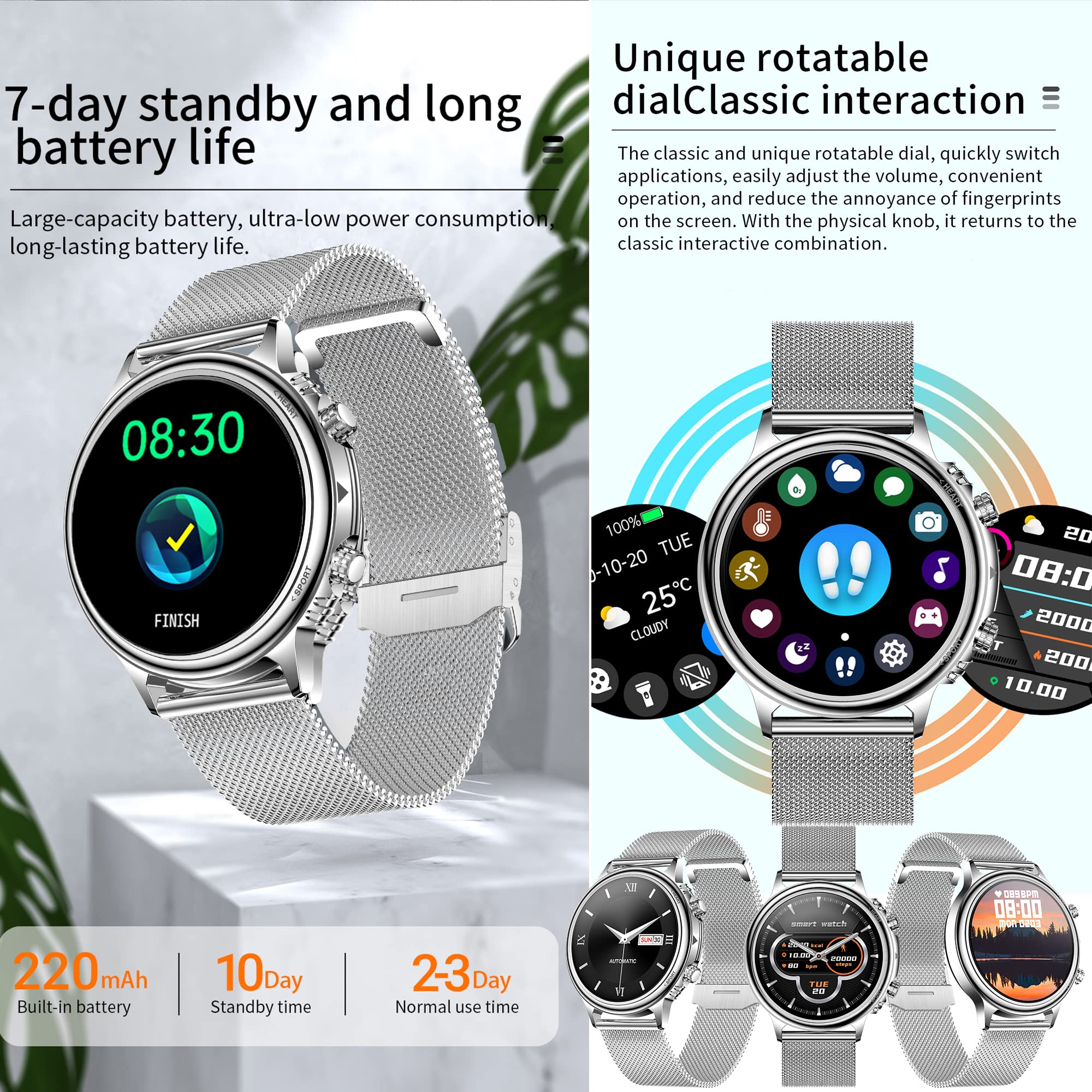 ZPIMY Reloj Inteligente Mujer con Llamada y Whatsapp, 5ATM Impermeable Smartwatch, 1,32" AMOLED Reloj Deportivo Mujer con Monitor Sueño, Oxígeno Sanguíneo, Podómetro, Pulsómetro Android iOS (Plata)