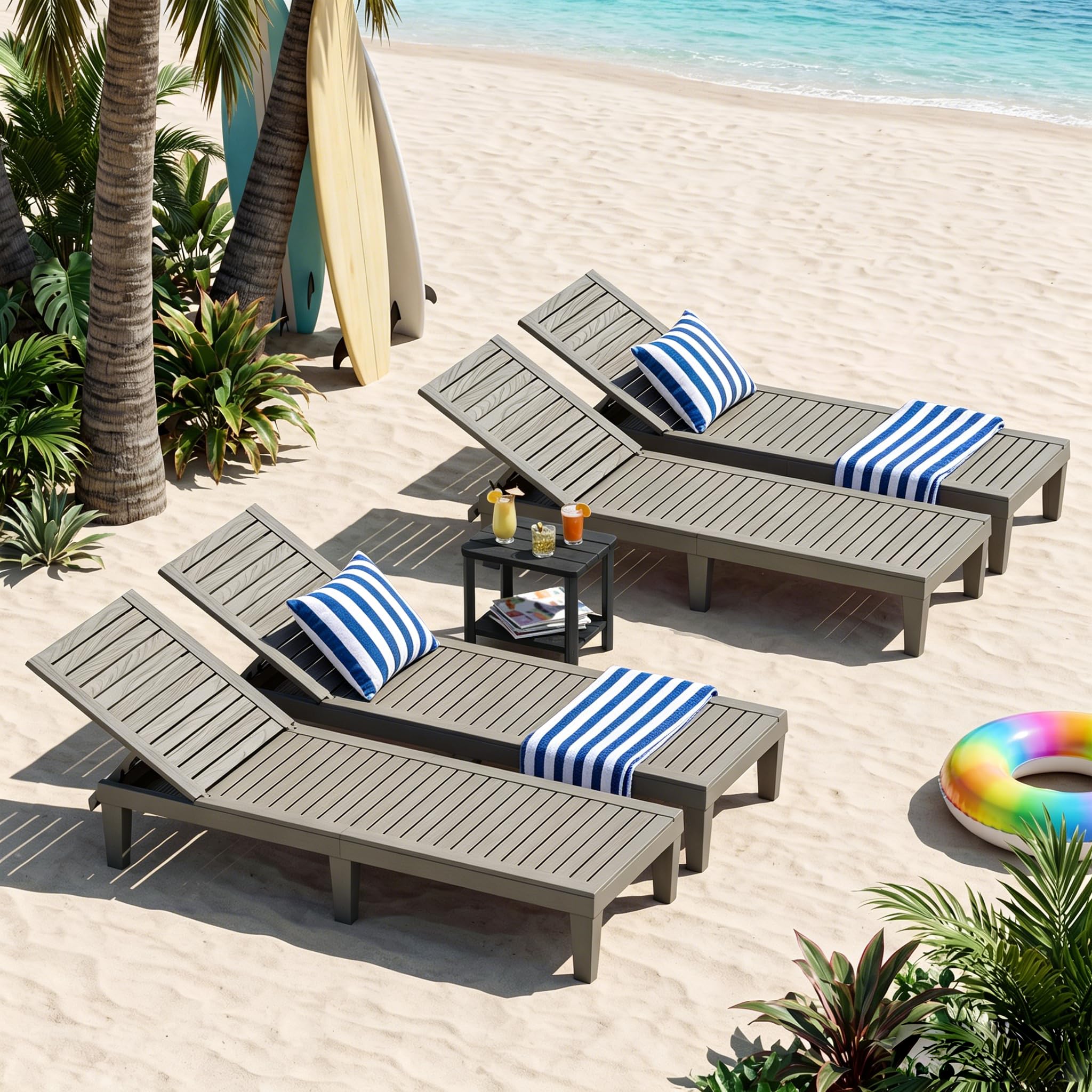 Outdoor Chaise Lounge Chair Set of 4, Grey
