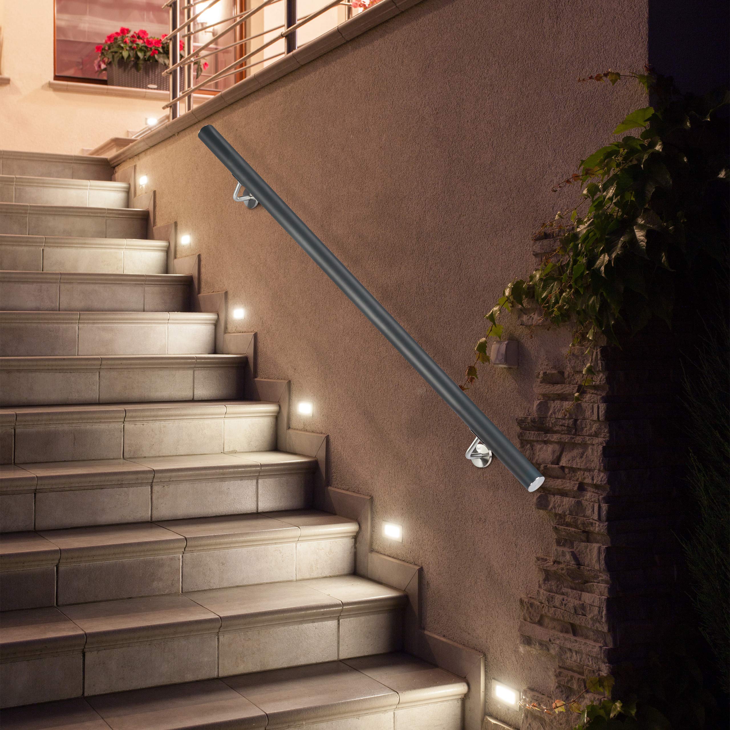 Relaxdays Poręcz aluminiowa, okrągła, balustrada do wnętrz i na zewnątrz, matowa, 100 cm, Ø 42 mm, z uchwytem, antracyt