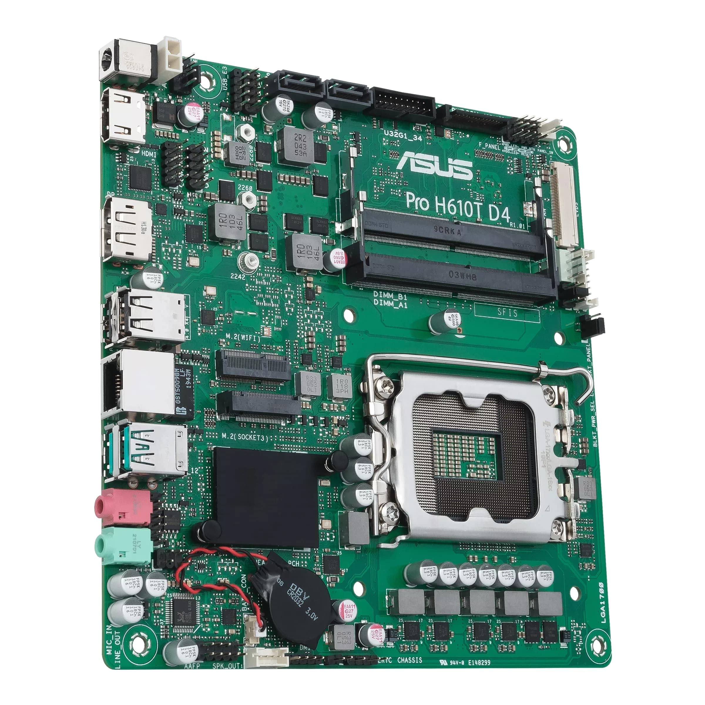 ASUS PRO H610T D4-CSM Thin mini-ITX H610 business motherboard with enhanced security, reliability, manageability and efficiency