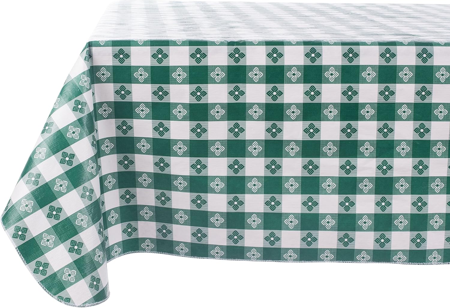 Yourtablecloth Checkered Vinyl Tablecloth with Flannel Backing for Restaurants, Picnics, Bistros, Indoor and Outdoor Dining (Green and White, 52X90 Rectangle/Oblong)