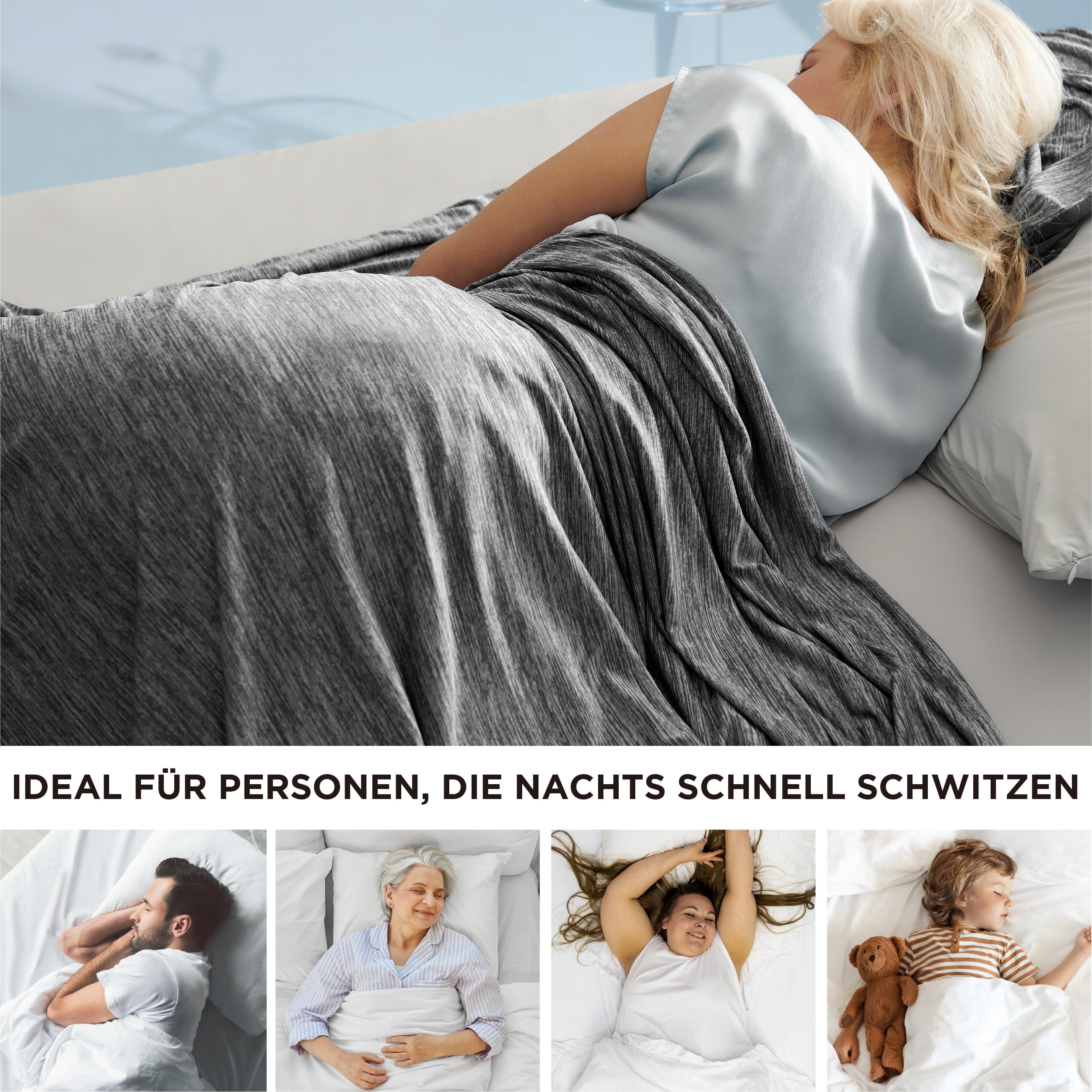 BEDSURE Kühldecke Kühlende Decke für Sommer - Sommerdecke Leichte Kühlfasern mit Arc-Chill Q-Max>0.4, Kühldecke Bett Selbstkühlende für Heißschläfer Nachtschweiß, Kuscheldecke 150x200 cm, Dunkelgrau