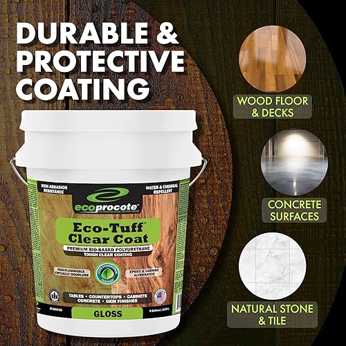 Miniatura 9 de Eco-Tuff Clearcoat Hormigón bio-poliuretano, madera, sellador de piso, sellador de encimera, satén, 1 galón