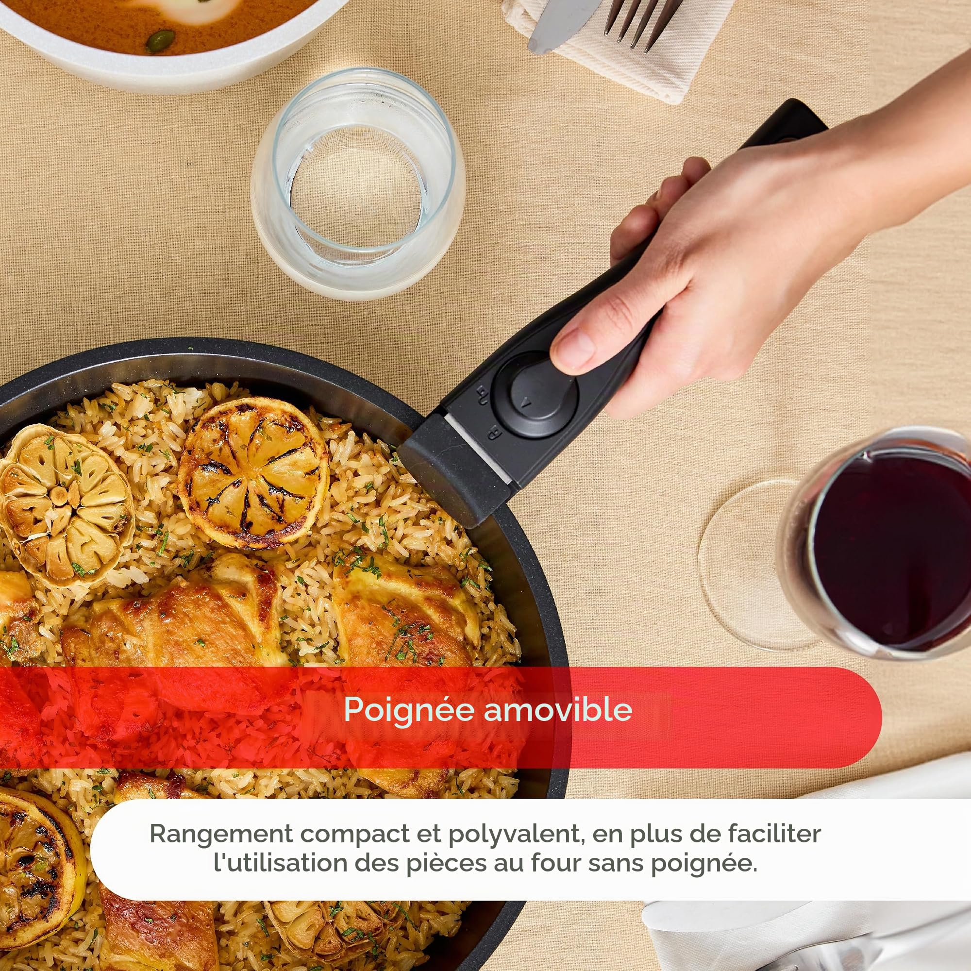 BERGNER Batterie de cuisine avec poignée amovible 2 Poêles à frire, 2 Casseroles, Poêle à frire, 2 Couvercles et 2 Ustensiles - En fonte d'aluminium - Revêtement antiadhésif beige marbré