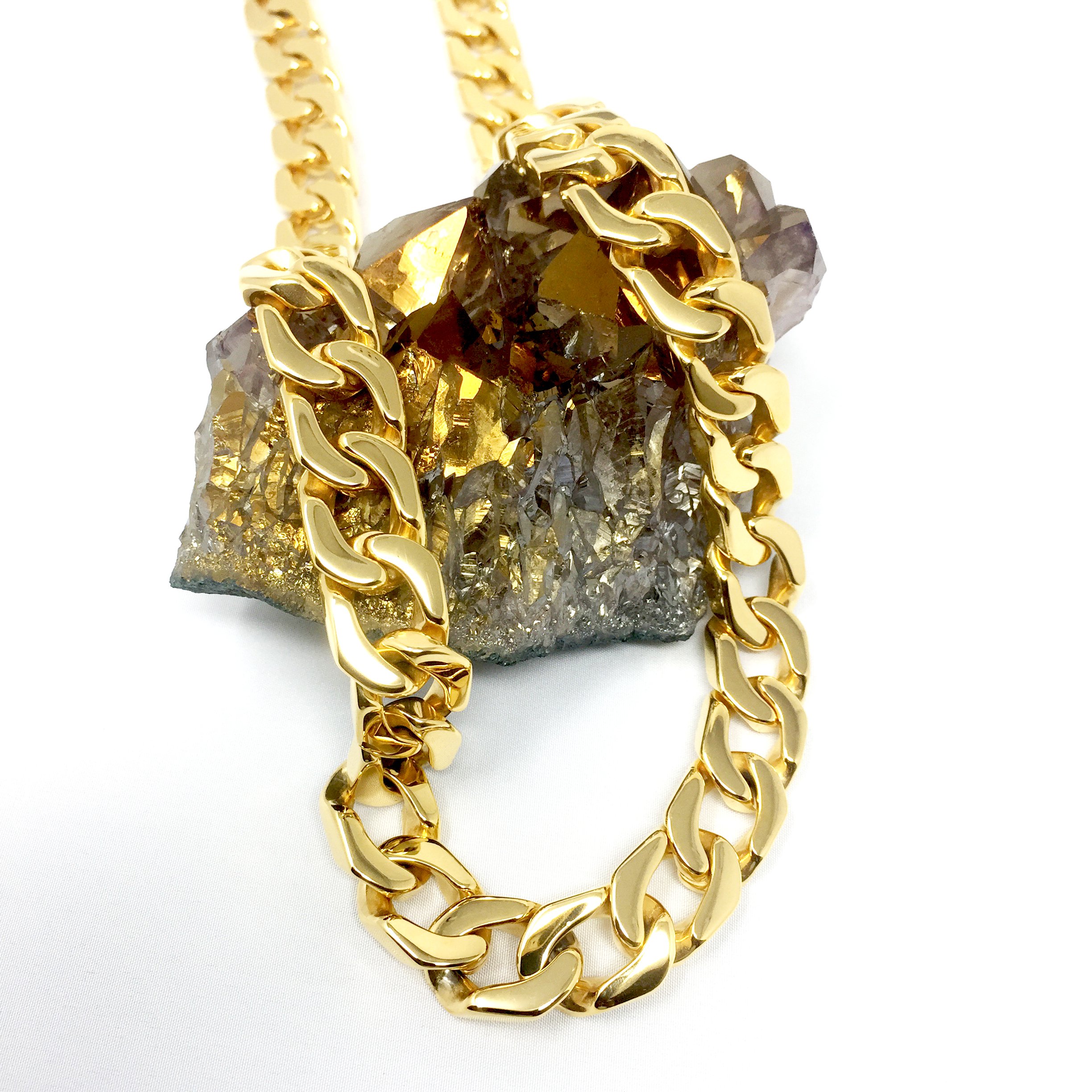 Collana a catena a maglie in oro 24 carati da 14 mm per uomo, taglio reale, chiusura pesante, solida e spessa, prodotta negli Stati Uniti