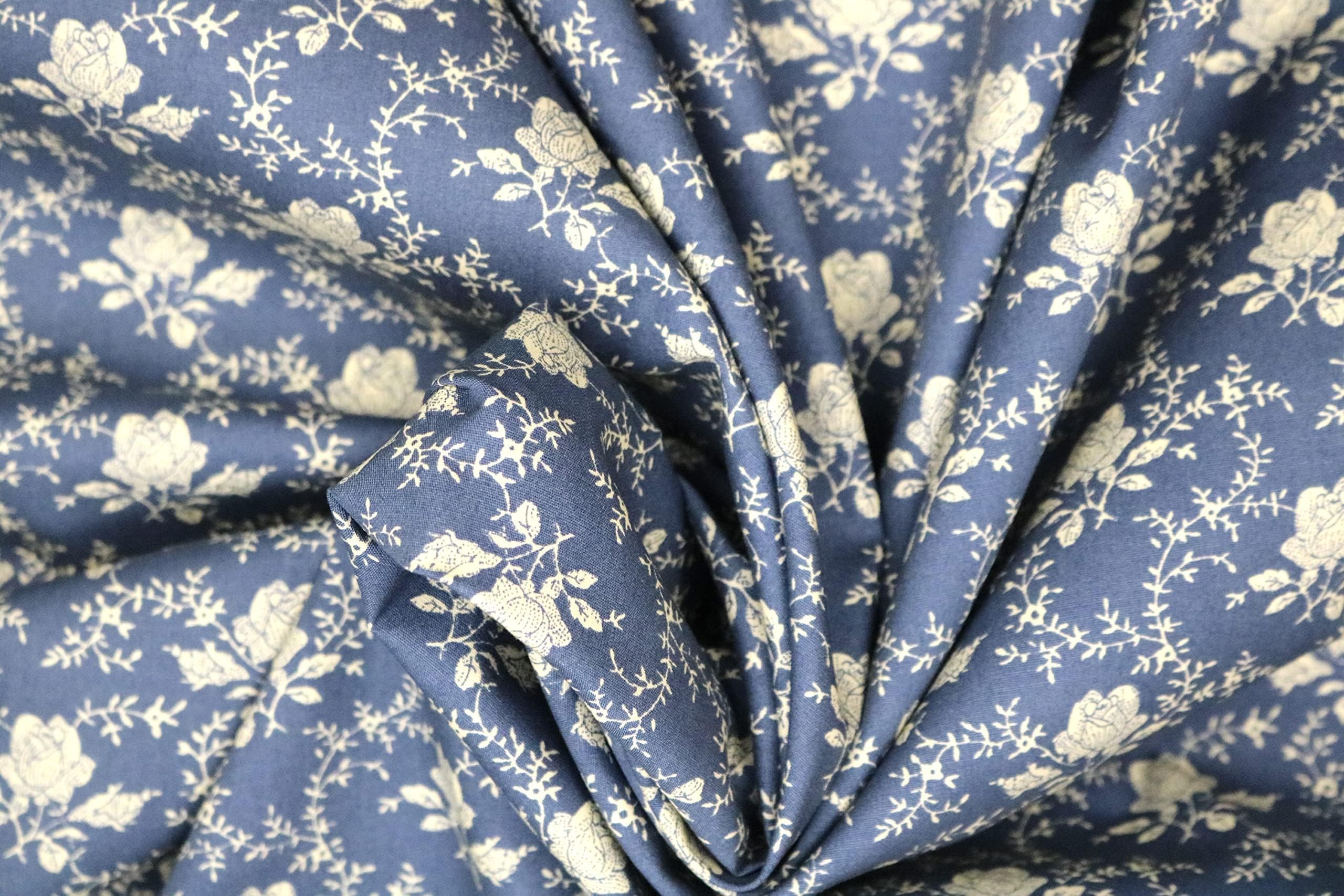 Pyrhan Ltd Navy Pyrhan 100% Cotton Poplin By Rose & Hubble | Artistic Rose Floral Printed Cotton Fabric By The Metre Uk |114 Cm | Crafting & Dressmaking Fabric |Dress Fabric Material For Sewing Dressmaking (Navy)