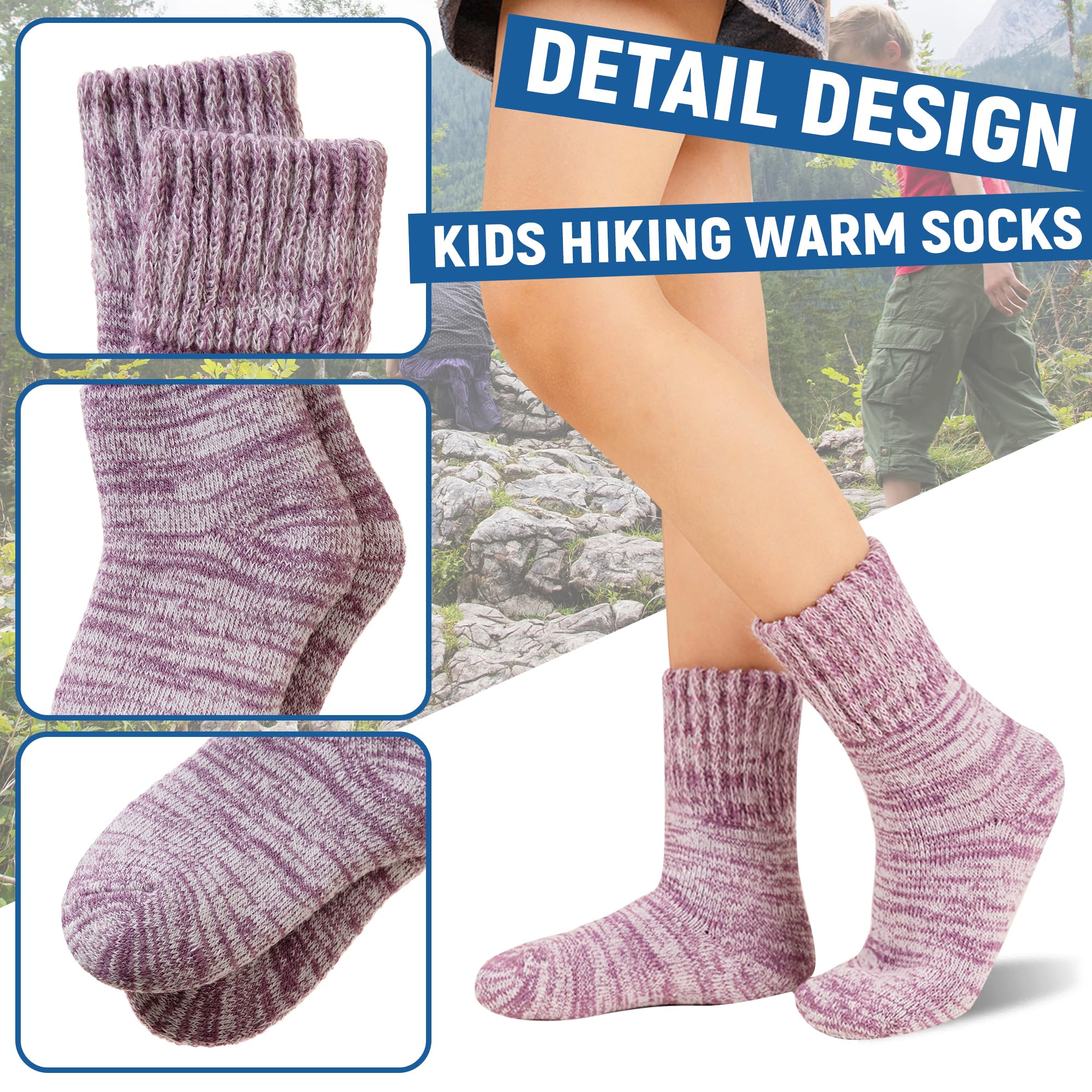 Calcetines térmicos de senderismo para niños, gruesos, suaves, cálidos, térmicos, para snowboard, niños y niñas, 4 pares