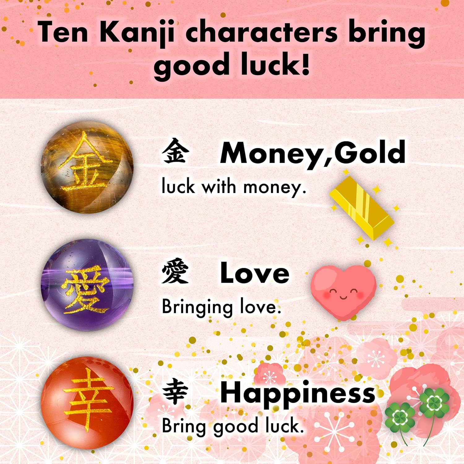 Lucky bracelet Auspicious Japanese Kanji traditional cool stretch powerstone Agate Green quartz Amethyst casual gift - Image 3