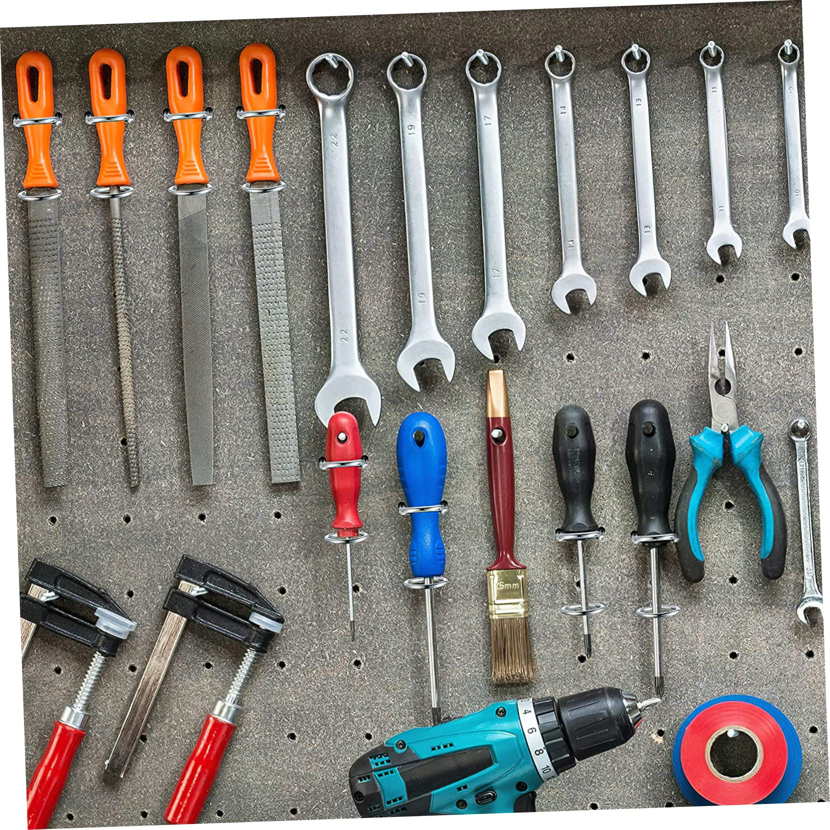 Lochwandhalter Sicherer Werkzeugorganizer 20 Stück mit Doppelring Design aus Eisen zum Aufhängen von Schraubendrehern und Zangen in Garage oder Lagerraum