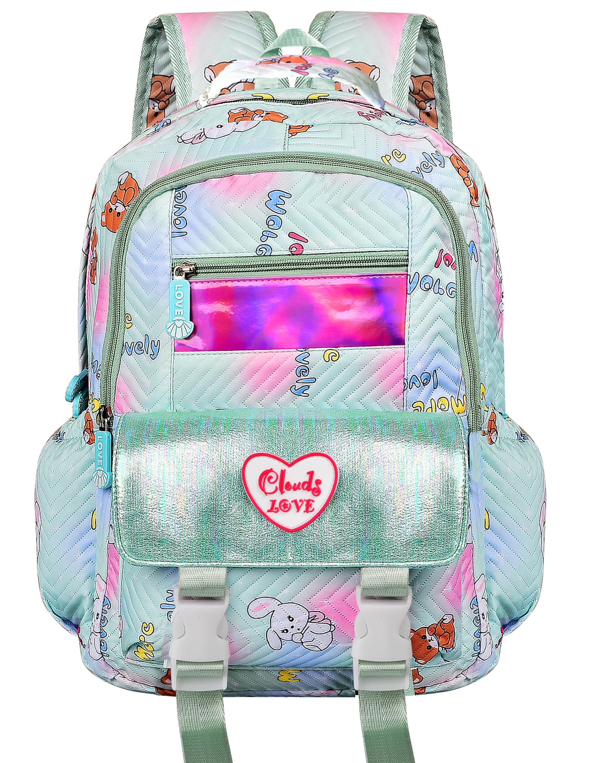 clouds love 15.6 Inch College Cute Bookbag Anti Theft Women Casual backpack for Teen School Girls laptop bag (Green) (B0CY9CBT8Z) Amazon Price History, Amazon Price Tracker