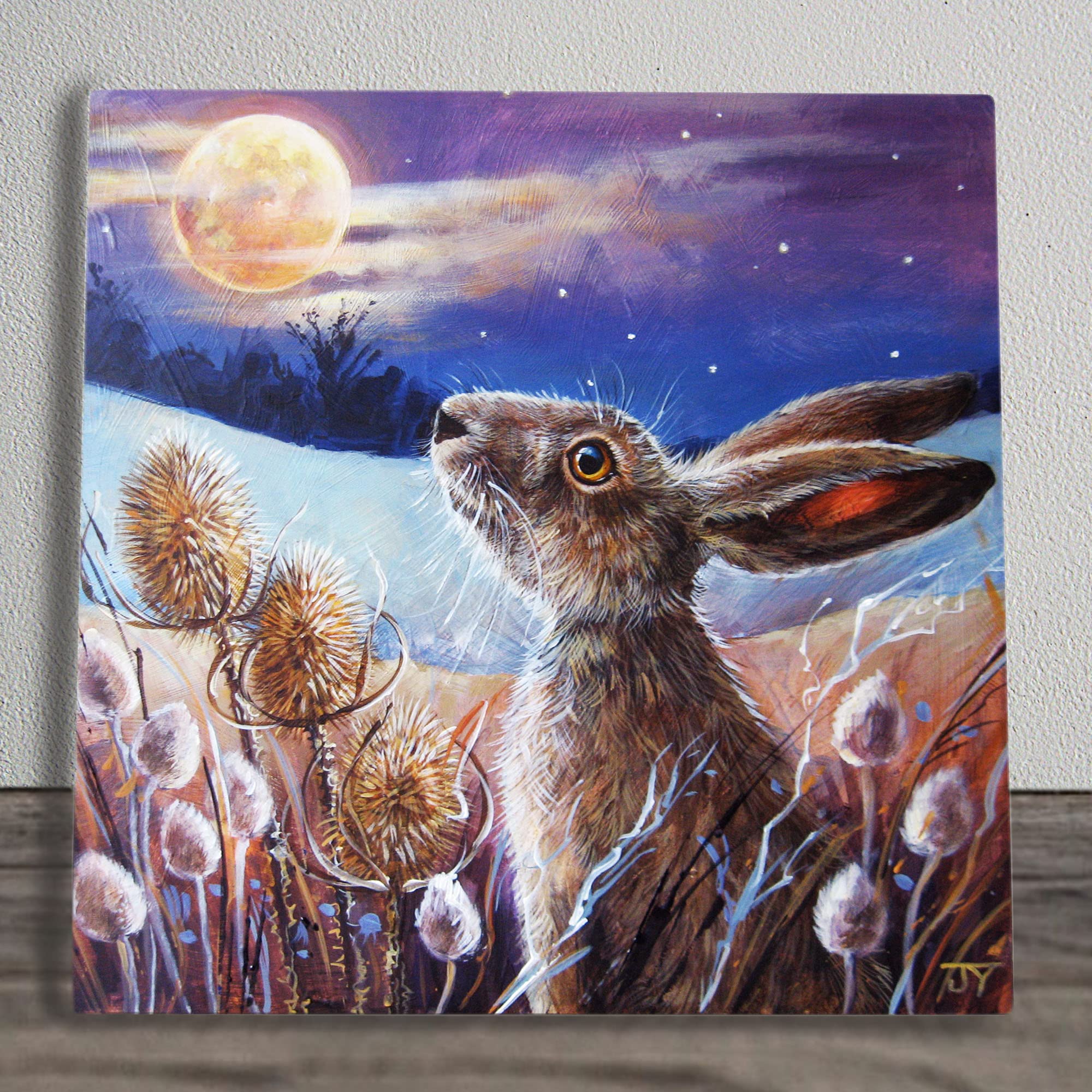Hare Ceramic Tile Picture Floral Plaque Sign Moonlight By Judith Yates 20x20cm