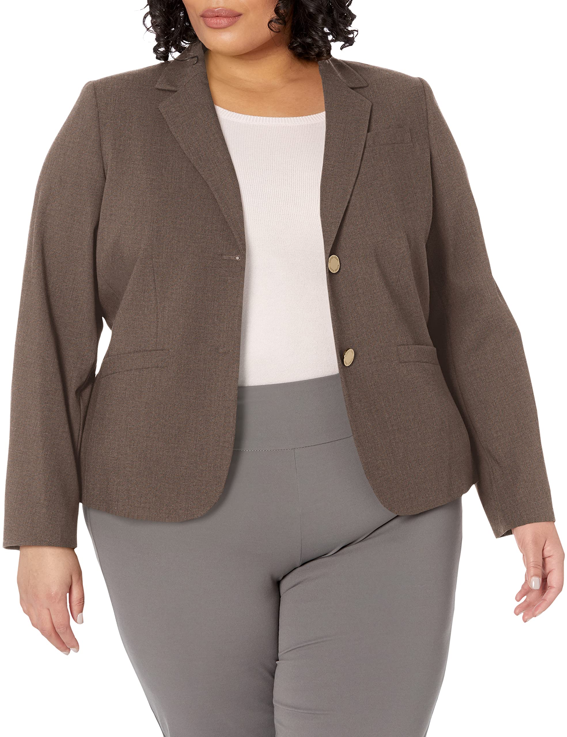Calvin Klein Womens Two Button Lux Suit Blazer Heather Taupe 6 Petite