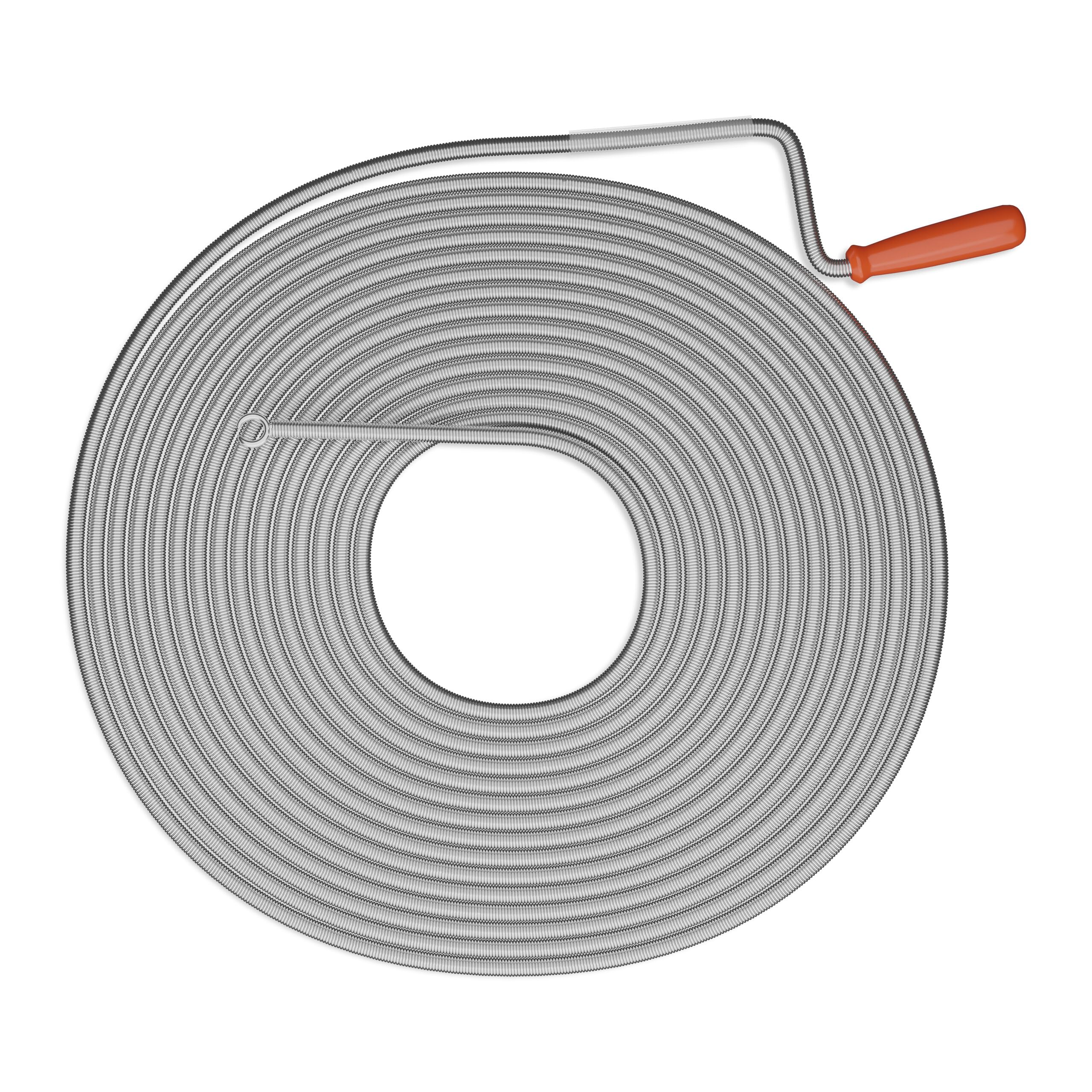 Relaxdays Pipe Cleaning Spiral 15 m, Washbasin, WC, Shower, Bathtub, Drain Unclogging, with Handle, Steel, Silver/Red