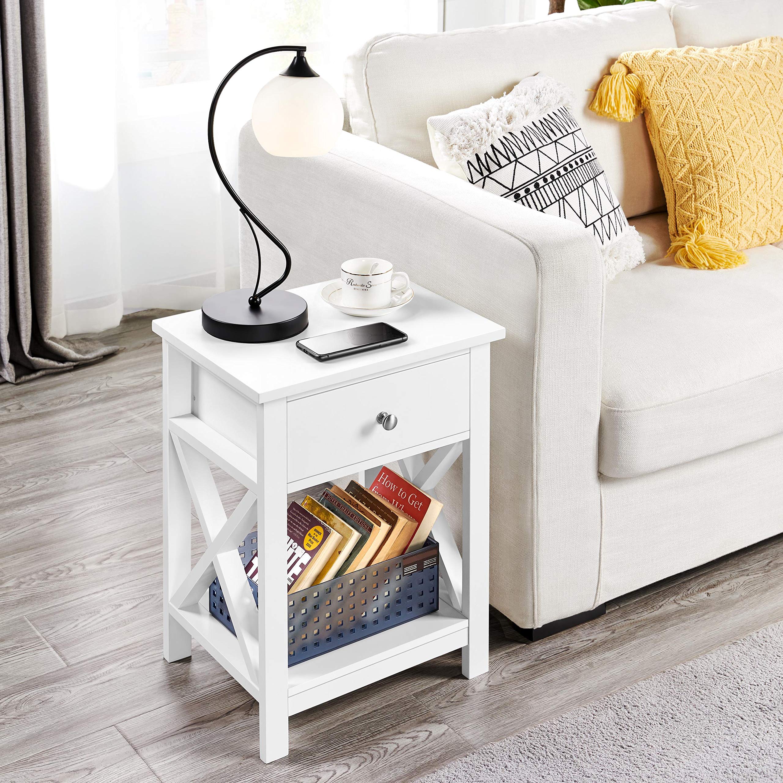 Yaheetech Nachttisch, Beistelltisch mit Schublade und Ablage, Wohnzimmer, Schlafzimmer, einfacher Aufbau, platzsparend, Nordisch-Design, Weiß