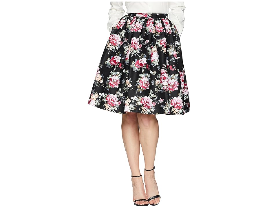 

Unique Vintage High Waist Swing Skirt (Black Floral) Women's Skirt