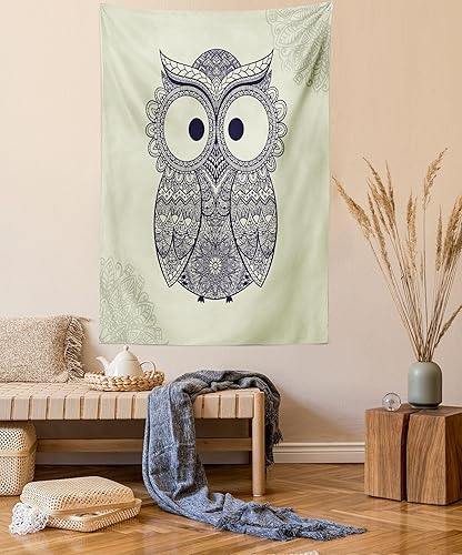 Lunarable Tapiz étnico tamaño Queen, ilustración de diseño de búho, flores de pájaro, ilustración de patrón ornamental, colcha colgante de pared,