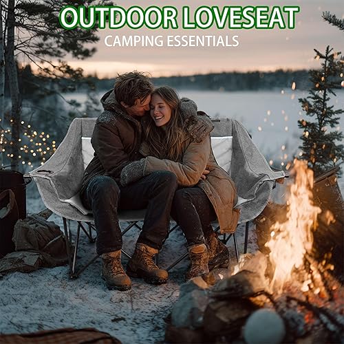 Miniatura 9 de Silla de camping doble para 2 personas, silla de campamento plegable acolchada para dos adultos, sofá plegable para campamento al aire libre, sofá