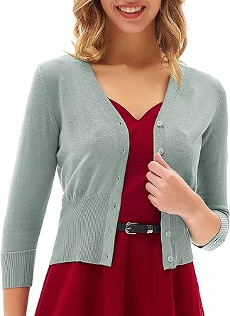 GRACE KARIN Women's Cropped Cardigan V-Neck Button Down Open Front Ribbed Knit Shrug Sweater